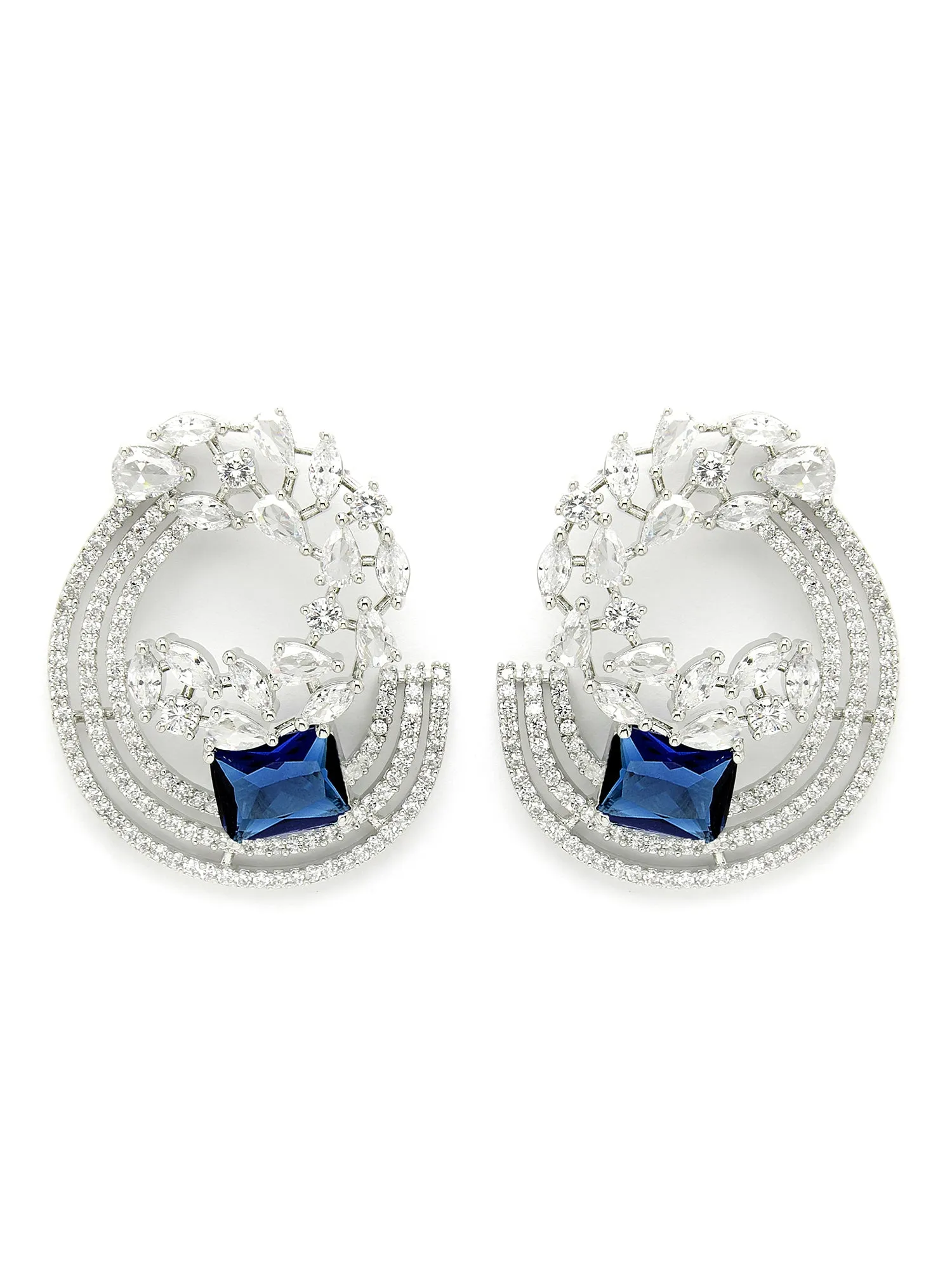 Karatcart Blue Cubic Zirconia Studded Silver Plated Stud Earrings for Women