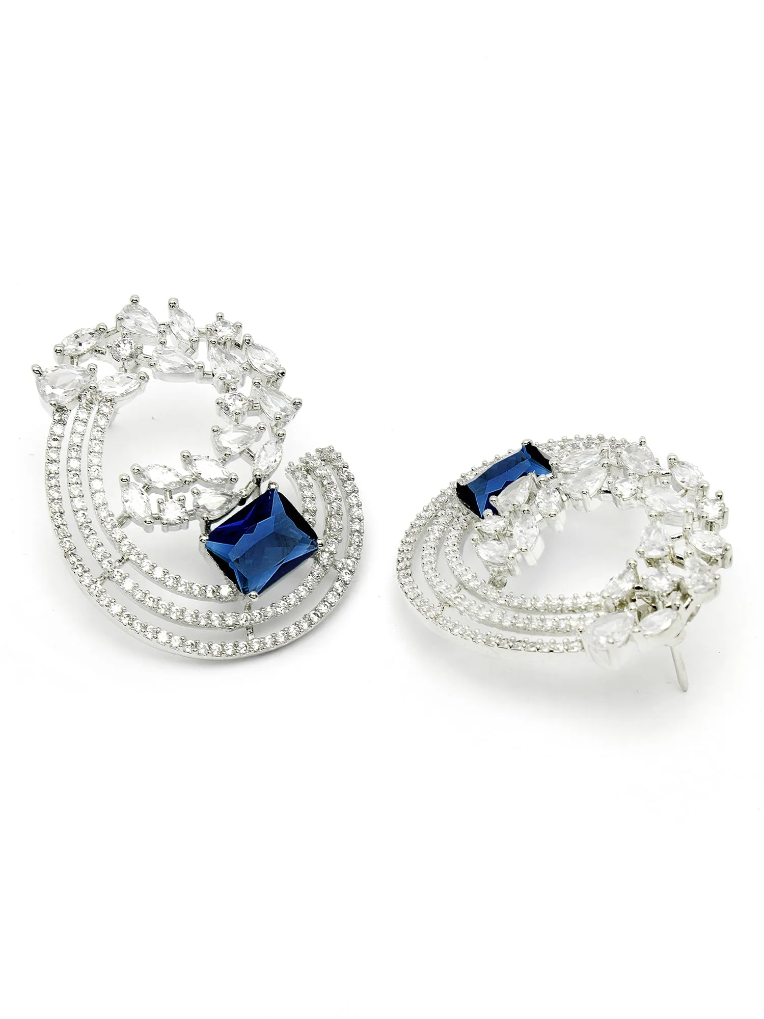 Karatcart Blue Cubic Zirconia Studded Silver Plated Stud Earrings for Women