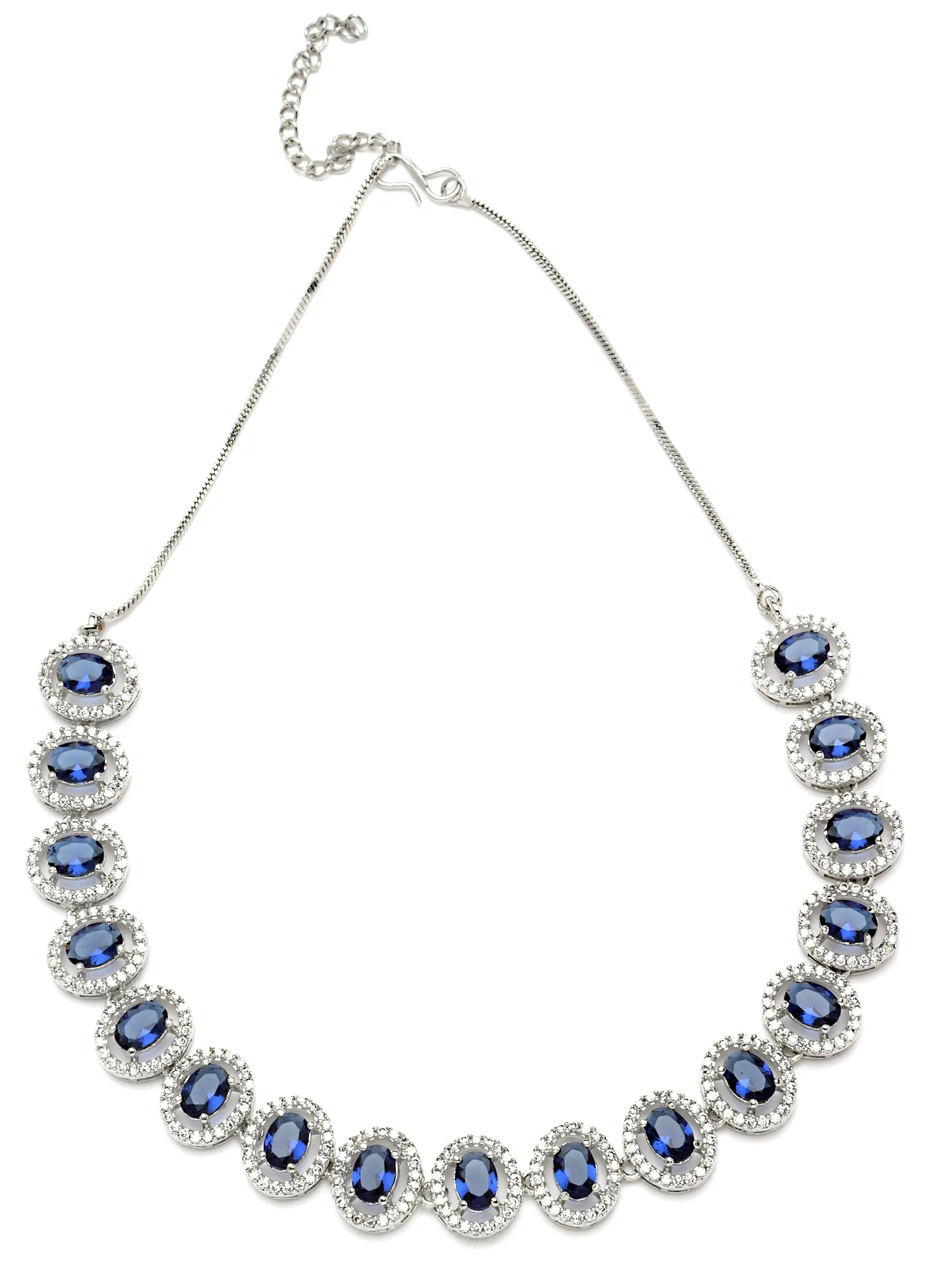 Karatcart Blue Cubic Zirconia Studded Silver Tone Necklace Set