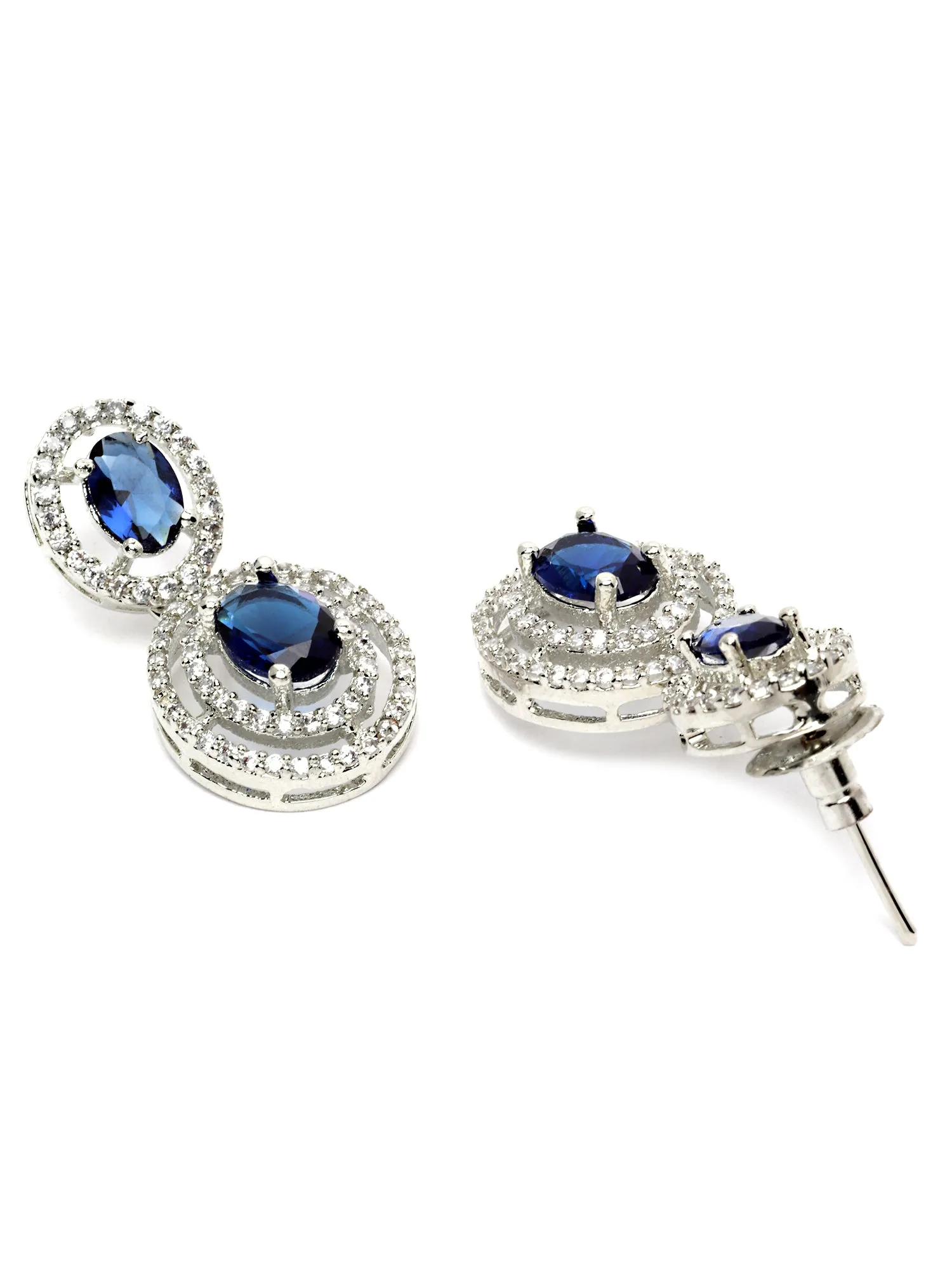 Karatcart Blue Cubic Zirconia Studded Silver Tone Necklace Set