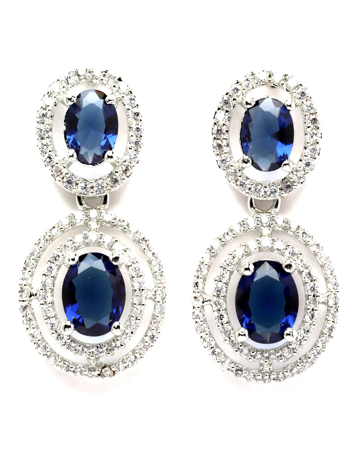 Karatcart Blue Cubic Zirconia Studded Silver Tone Necklace Set