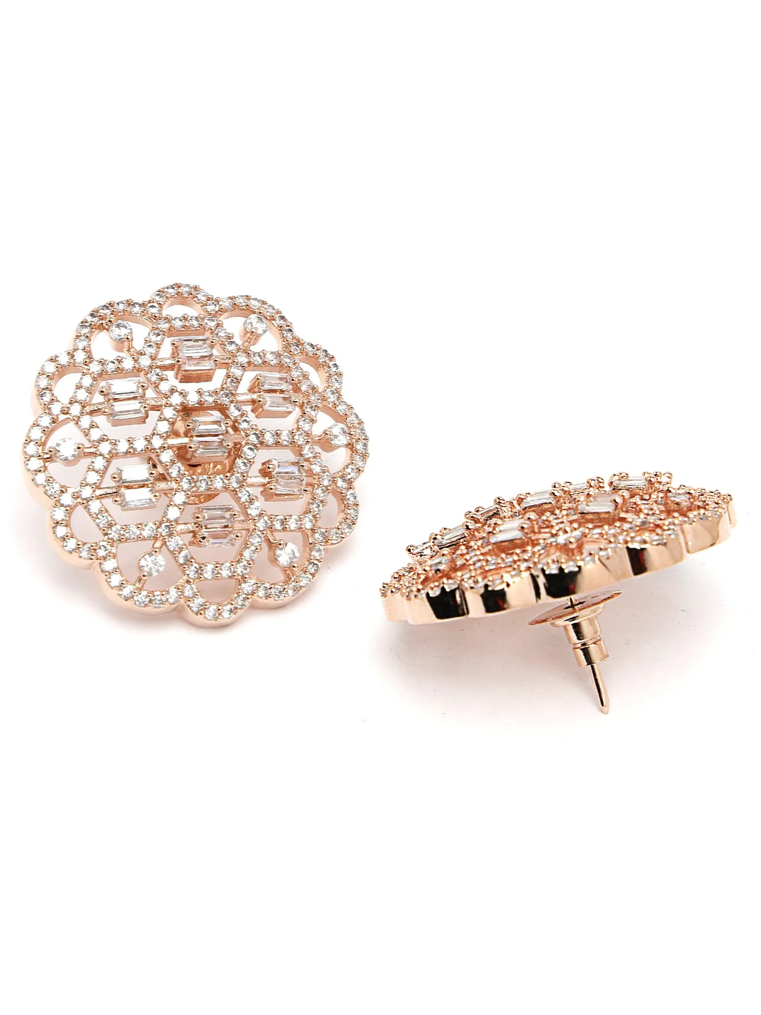 Karatcart Cubic Zirconia Studded Rose Gold Plated Stud Earrings for Women