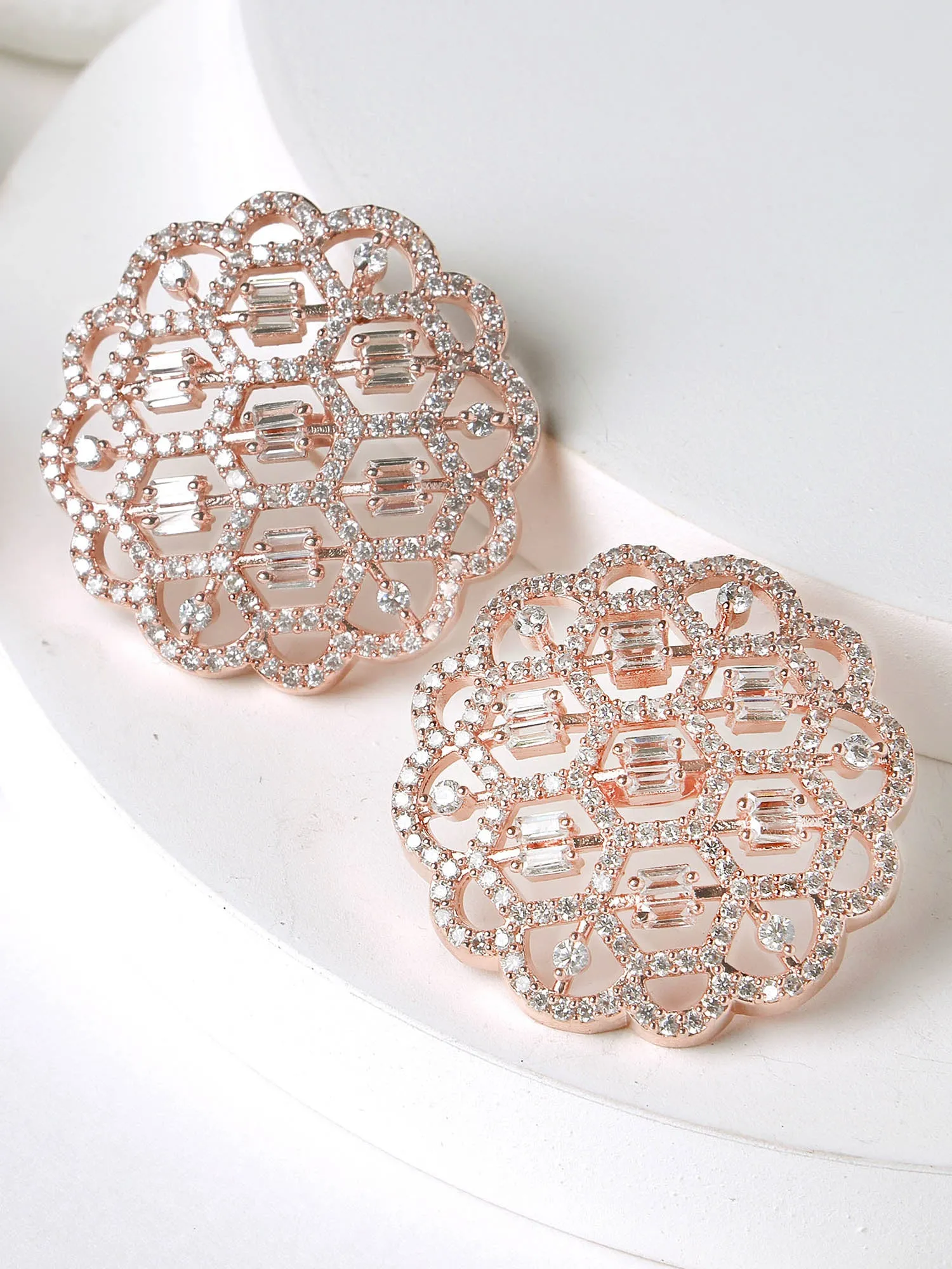 Karatcart Cubic Zirconia Studded Rose Gold Plated Stud Earrings for Women