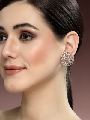 Karatcart Cubic Zirconia Studded Rose Gold Plated Stud Earrings for Women