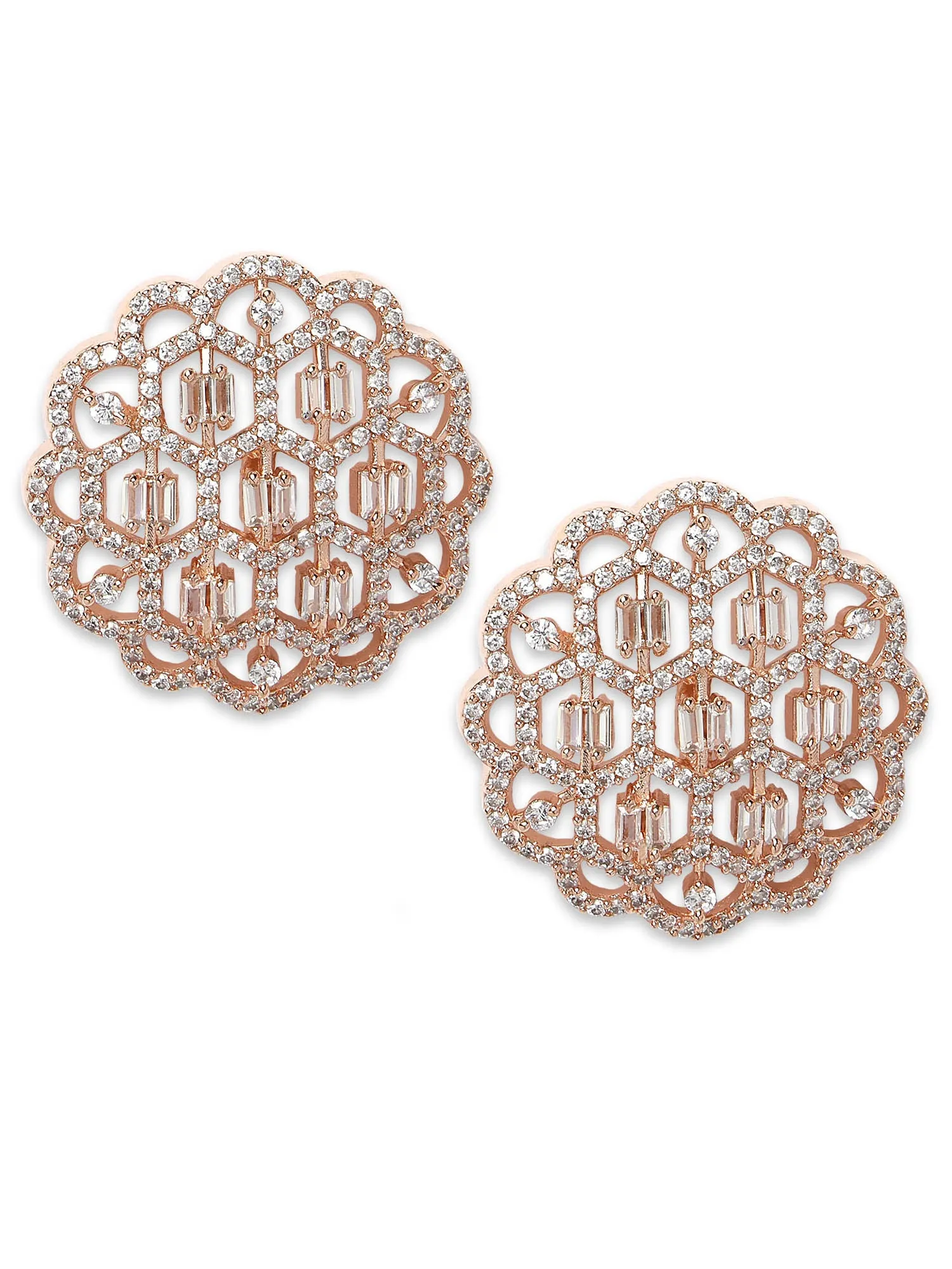 Karatcart Cubic Zirconia Studded Rose Gold Plated Stud Earrings for Women