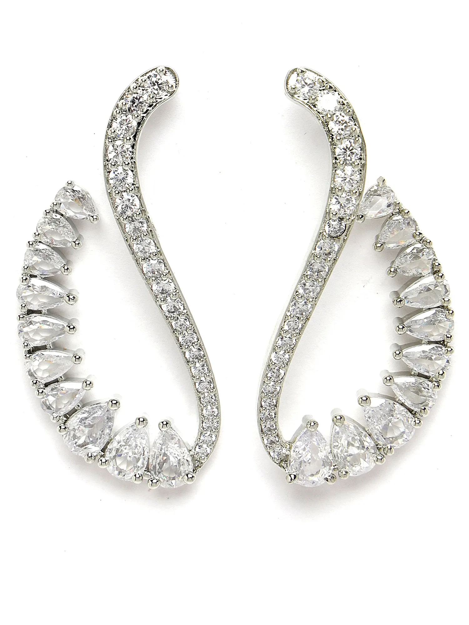 Karatcart Cubic Zirconia Studded Silver Plated Dangler Earrings for Women