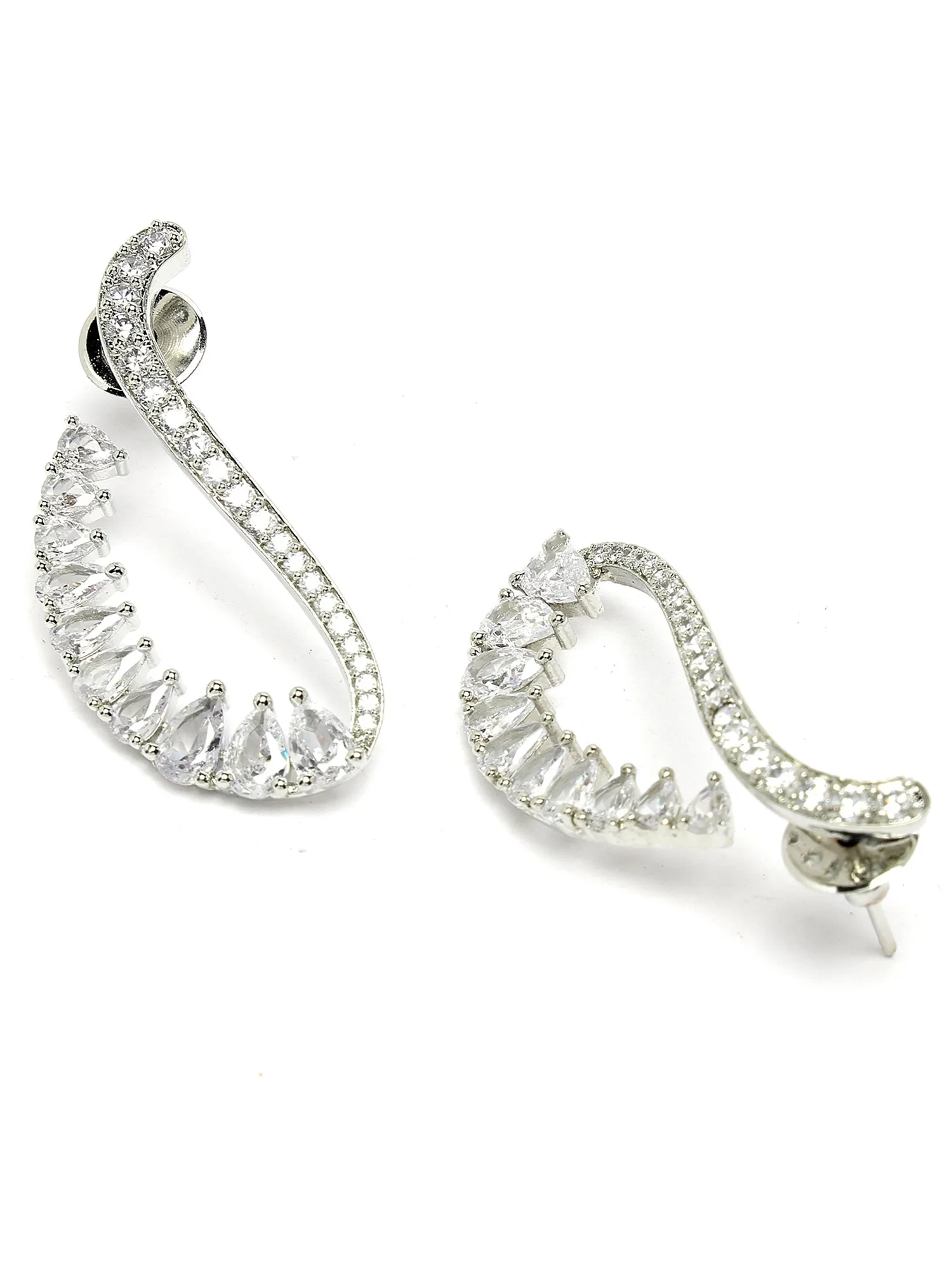 Karatcart Cubic Zirconia Studded Silver Plated Dangler Earrings for Women