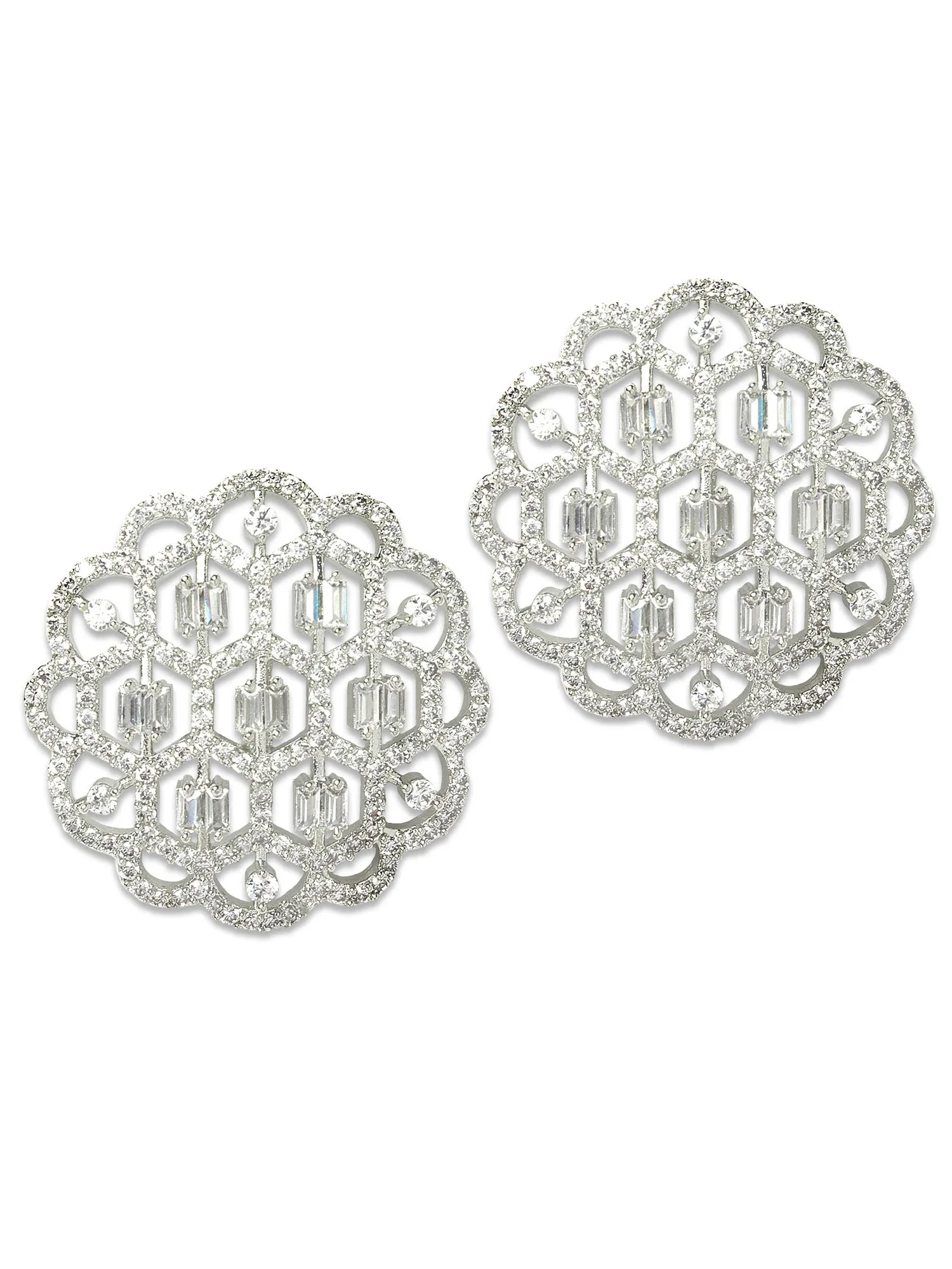 Karatcart Cubic Zirconia Studded Silver Plated Stud Earrings for Women