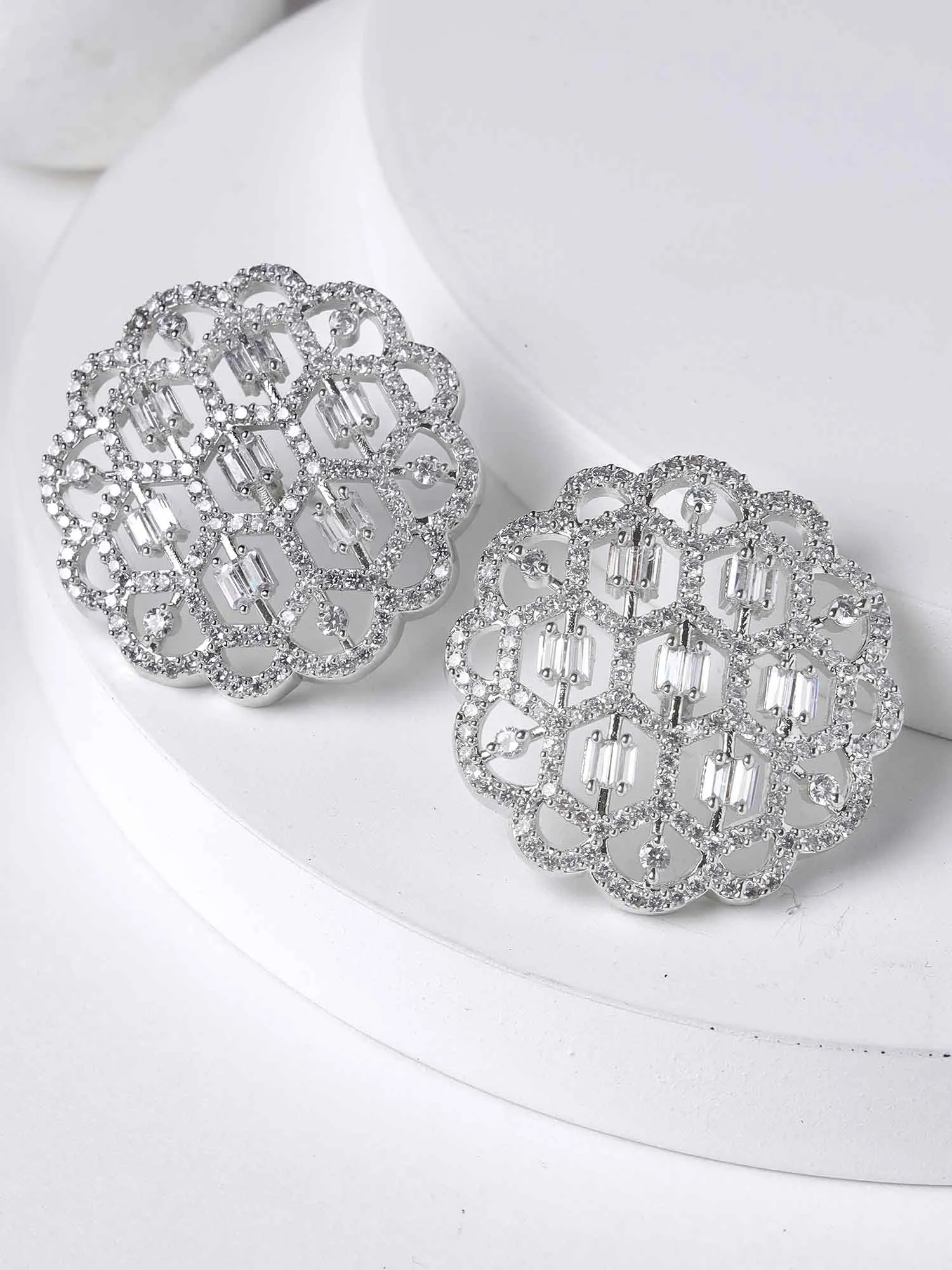 Karatcart Cubic Zirconia Studded Silver Plated Stud Earrings for Women