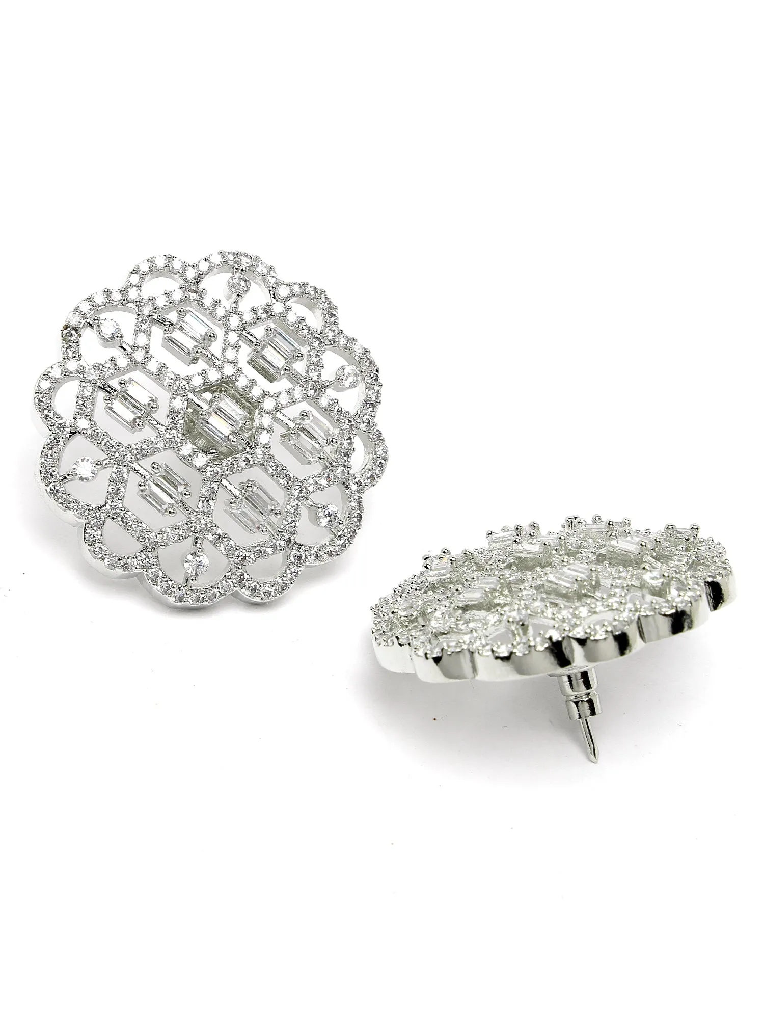 Karatcart Cubic Zirconia Studded Silver Plated Stud Earrings for Women