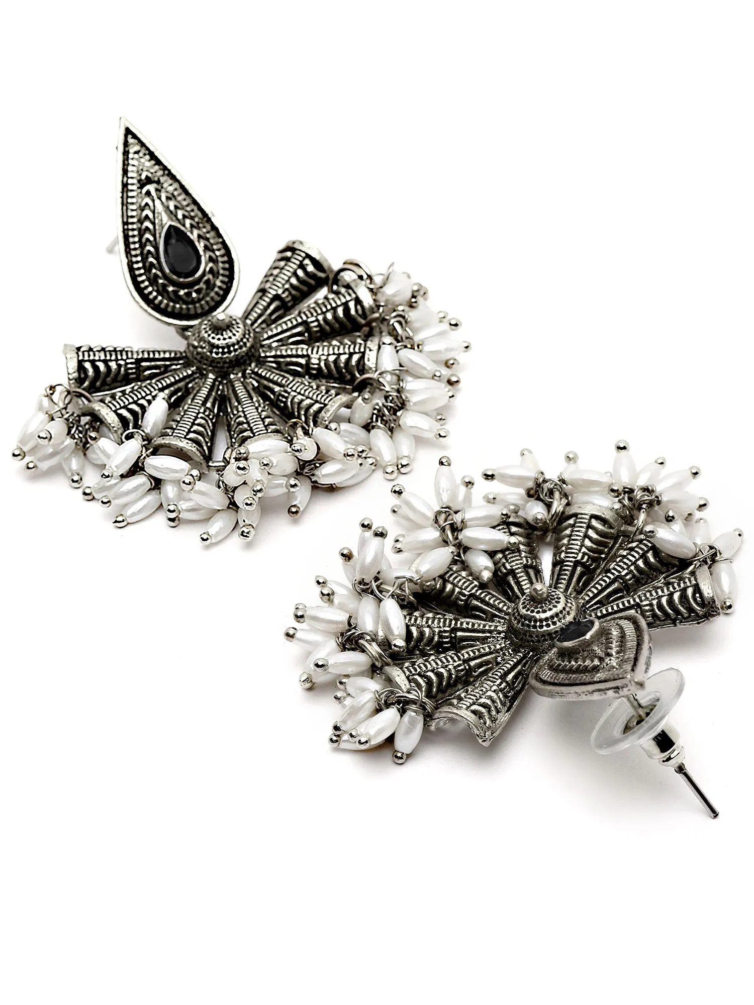 Karatcart Drop Shape Oxidised Silver Black Stone Dangler Earring for Women