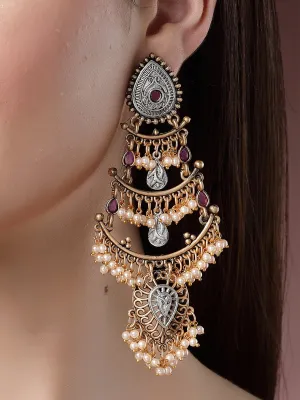 Karatcart Elegant Gold Plated Long Oxidised Dangler Earrings for Women