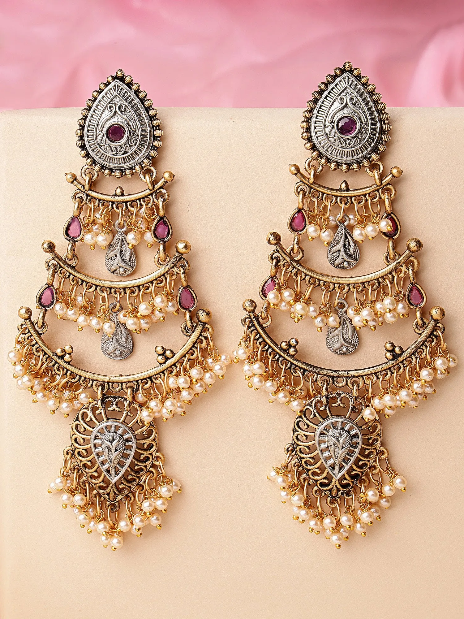 Karatcart Elegant Gold Plated Long Oxidised Dangler Earrings for Women