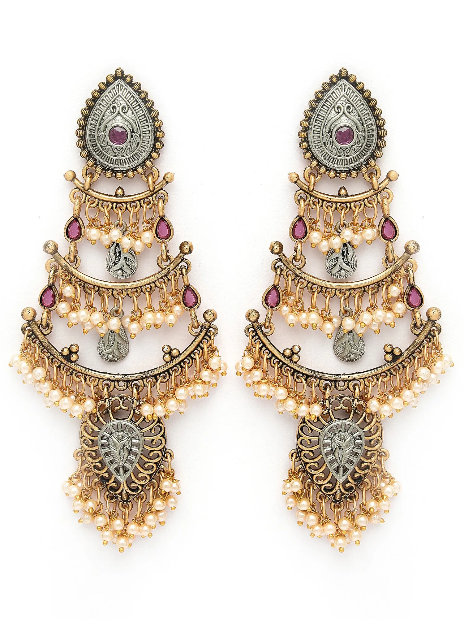 Karatcart Elegant Gold Plated Long Oxidised Dangler Earrings for Women