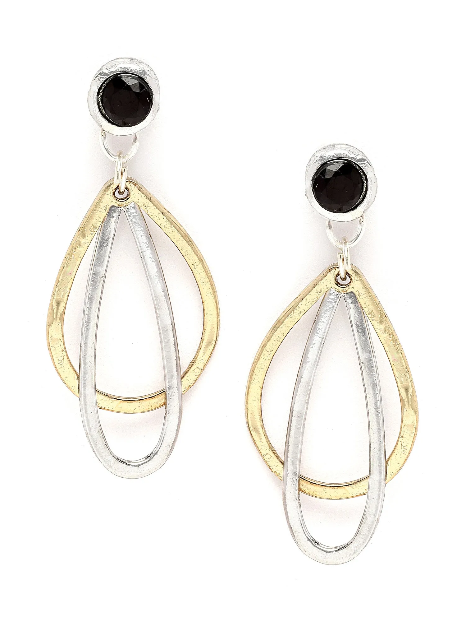 Karatcart Gold and Silver Plated Black Stone Studded Kundan Drop Earrings for Women