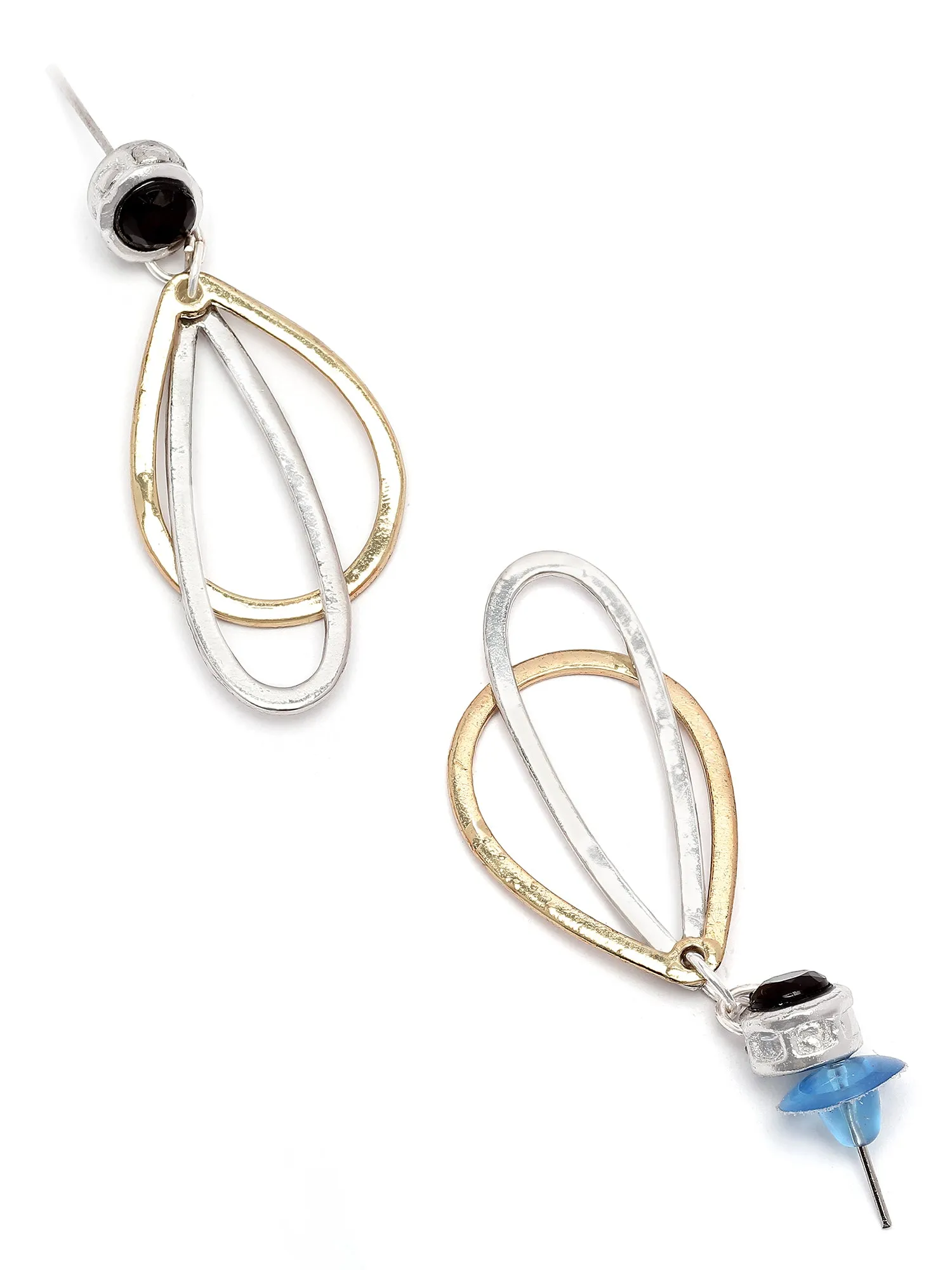 Karatcart Gold and Silver Plated Black Stone Studded Kundan Drop Earrings for Women