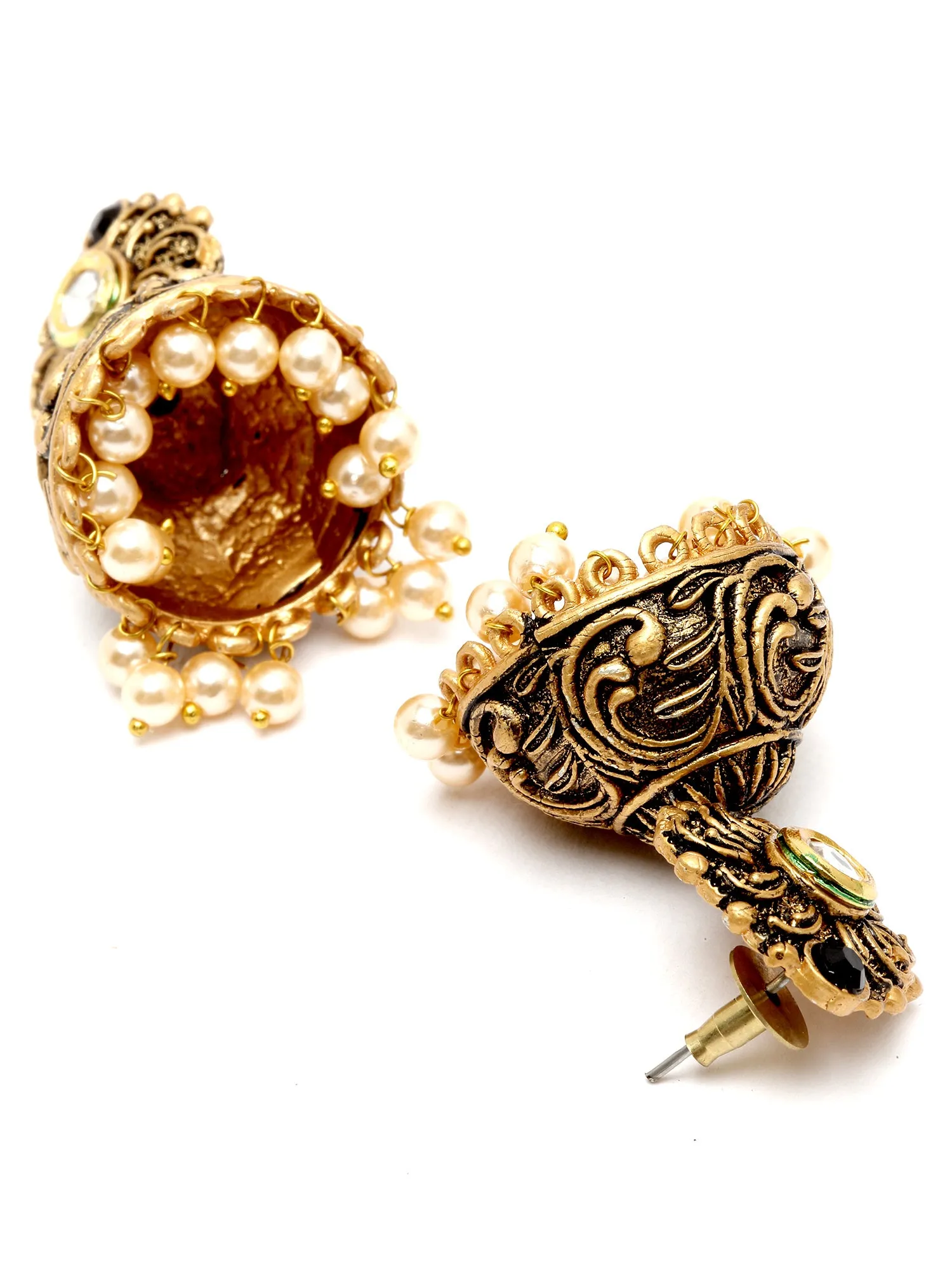 Karatcart Gold Plated Black Golden Pearl Jhumki Jhumki Earrings for Women