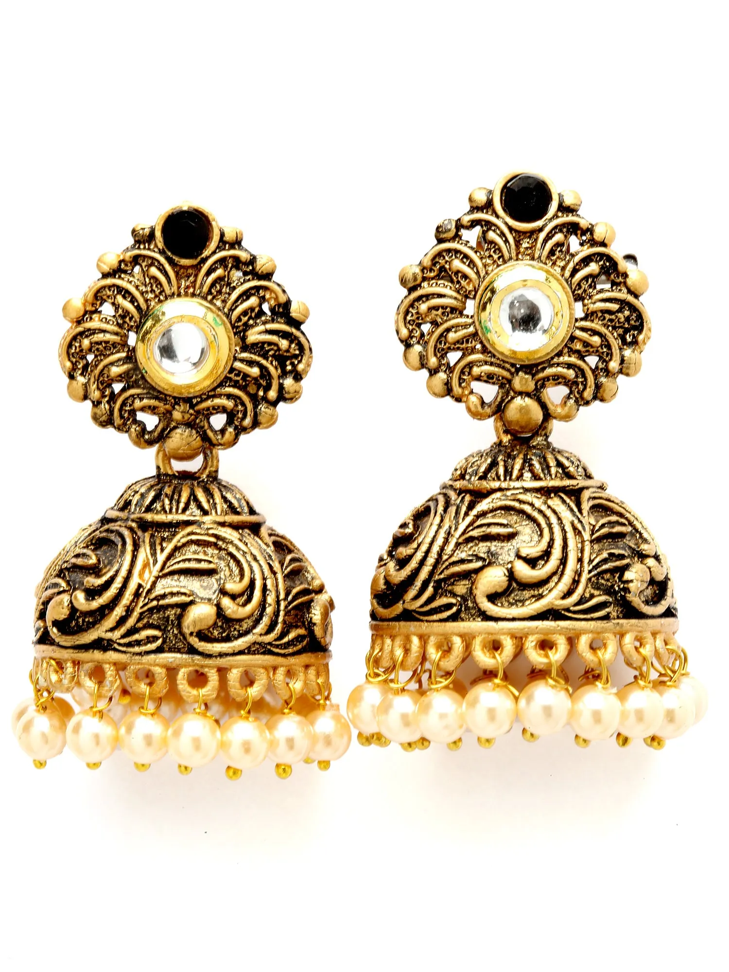 Karatcart Gold Plated Black Golden Pearl Jhumki Jhumki Earrings for Women