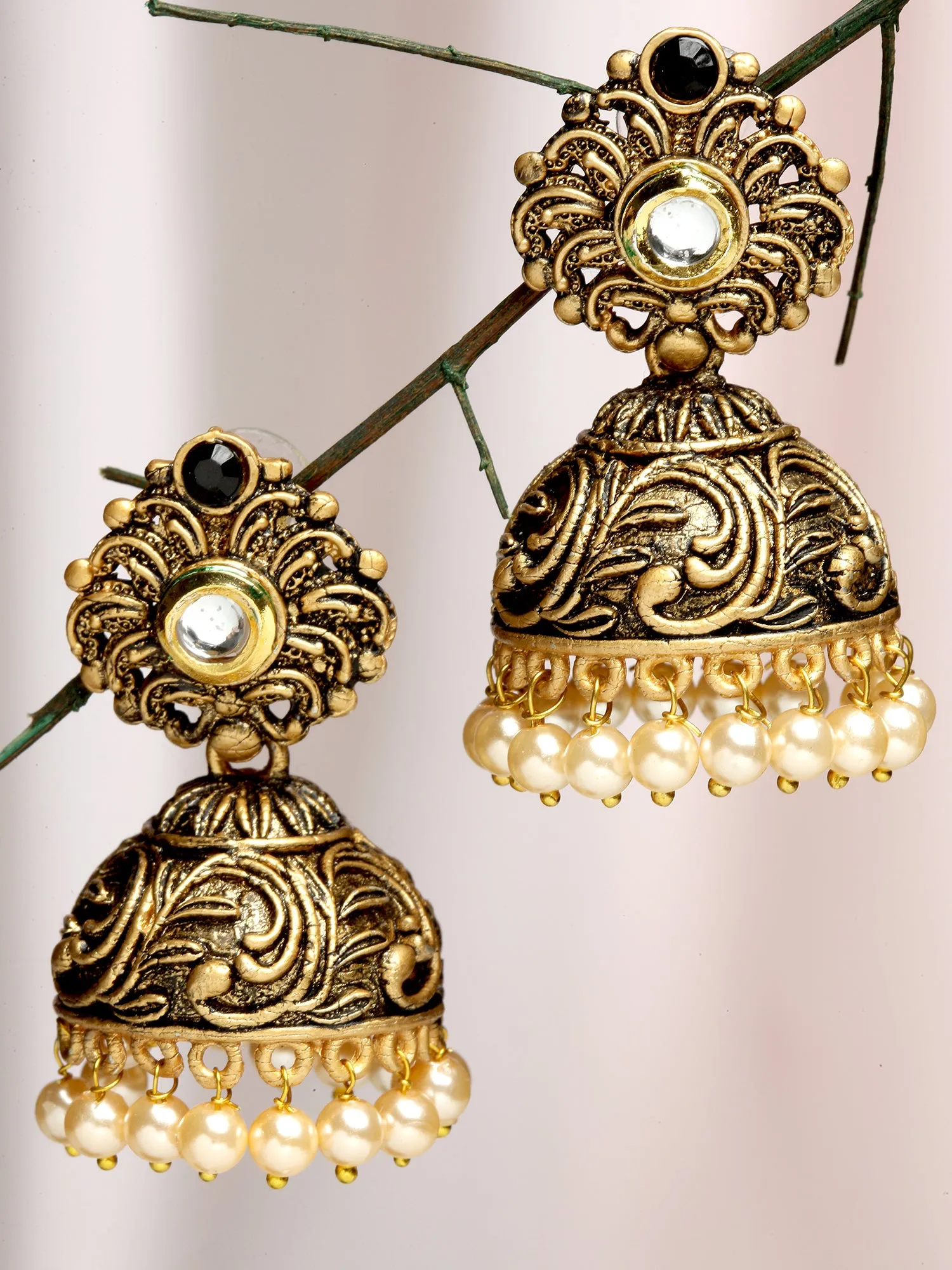 Karatcart Gold Plated Black Golden Pearl Jhumki Jhumki Earrings for Women