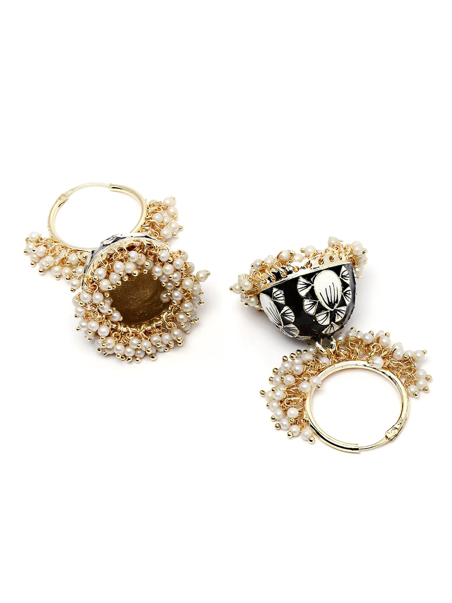 Karatcart Gold Plated Black Meena Pearl Jhumki Earrings for Women