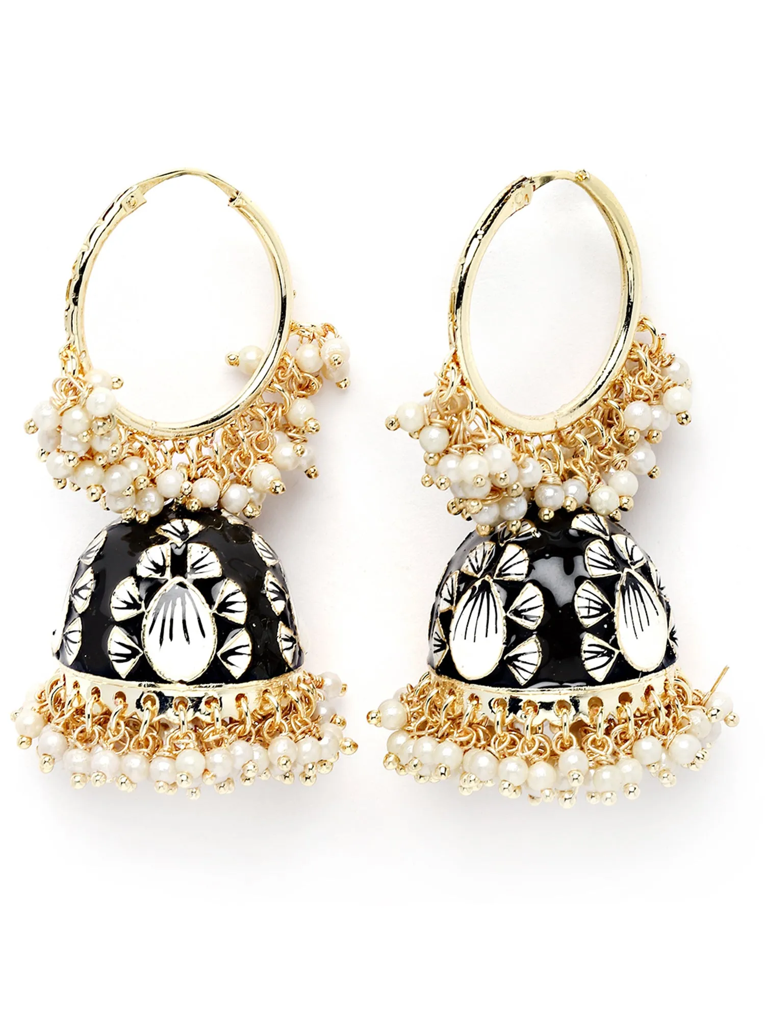 Karatcart Gold Plated Black Meena Pearl Jhumki Earrings for Women