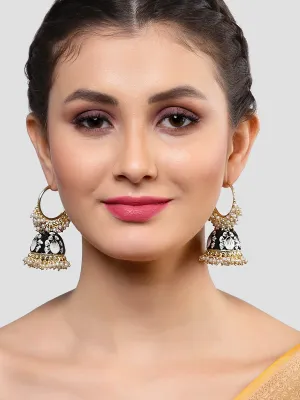 Karatcart Gold Plated Black Meena Pearl Jhumki Earrings for Women