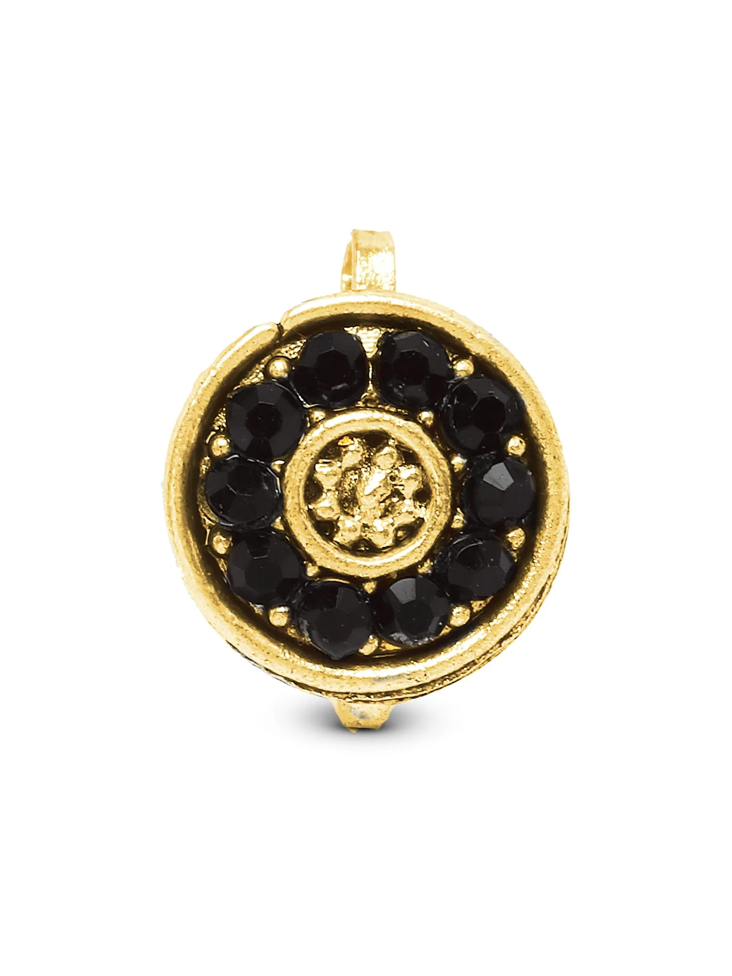 Karatcart Gold Plated Black Stone and Beads Studded Earrings with Maangtikka and Nath Combo