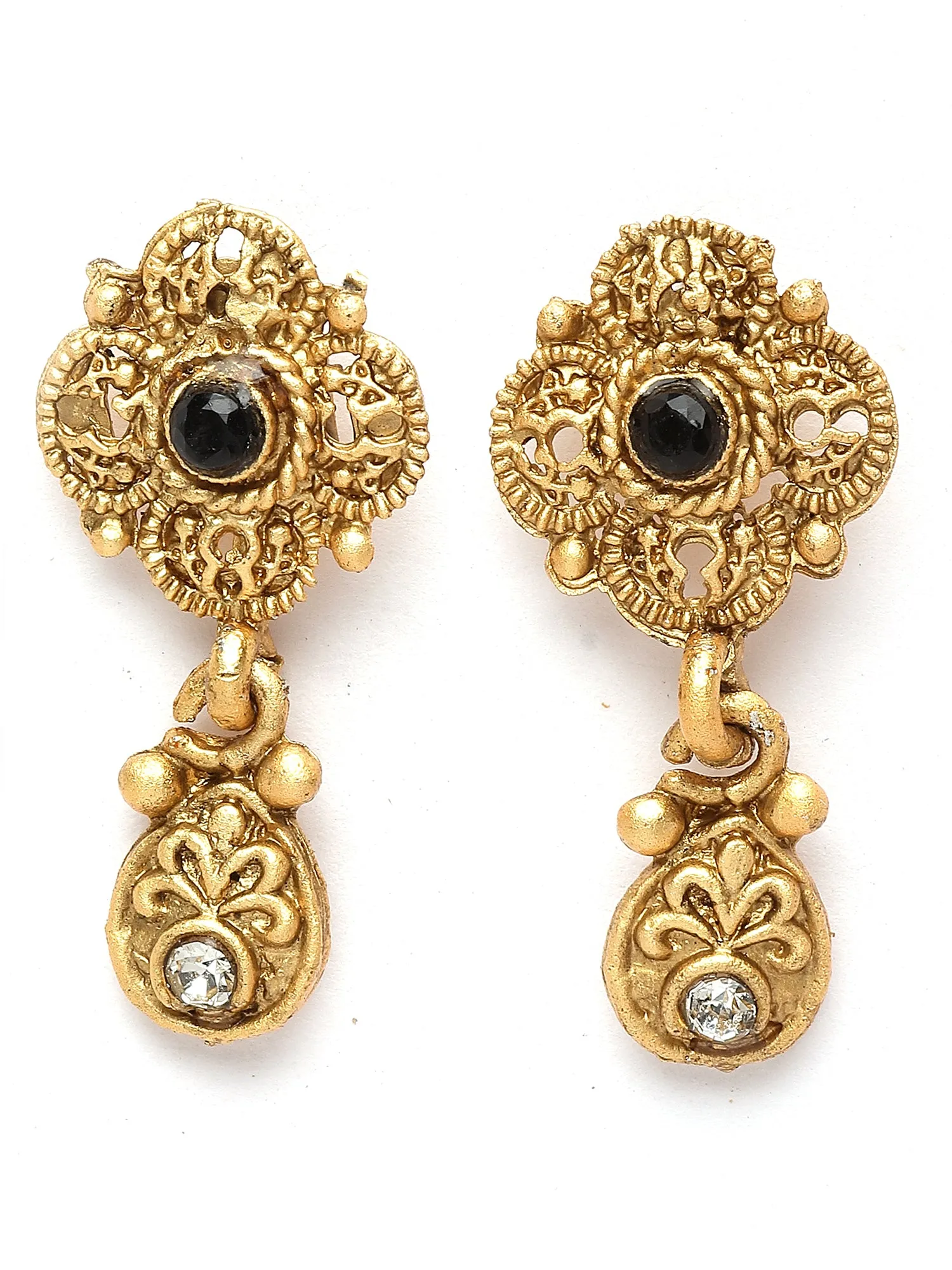Karatcart Gold Plated Black Stone Studded Beaded Ranihaar Necklace Set for Women