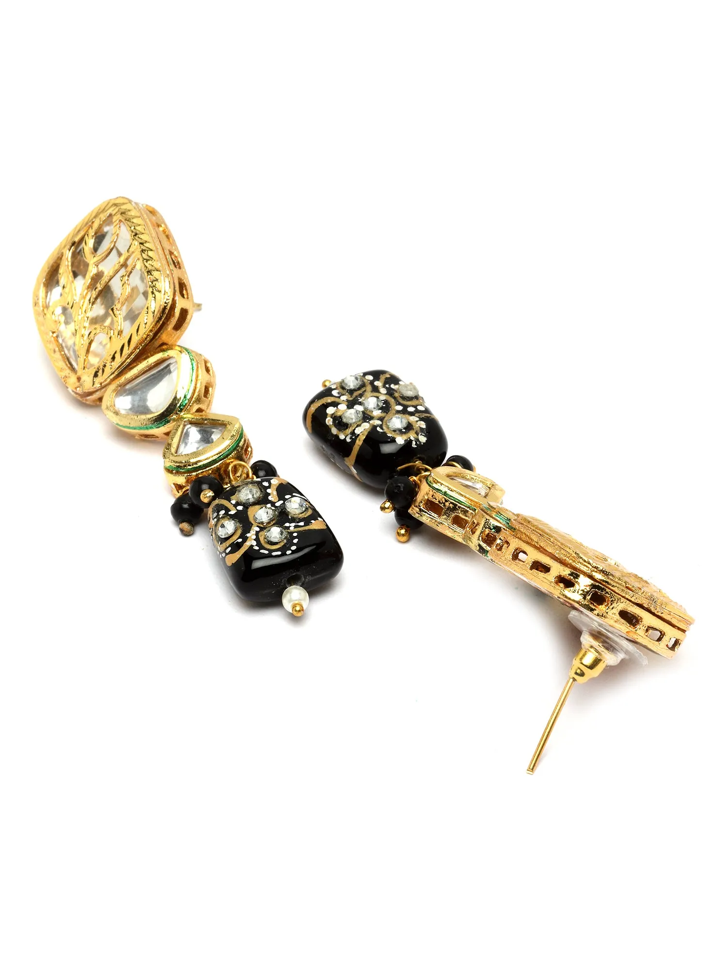 Karatcart Gold Plated Black Tumble and Polki Kundan Choker Necklace Set for Women