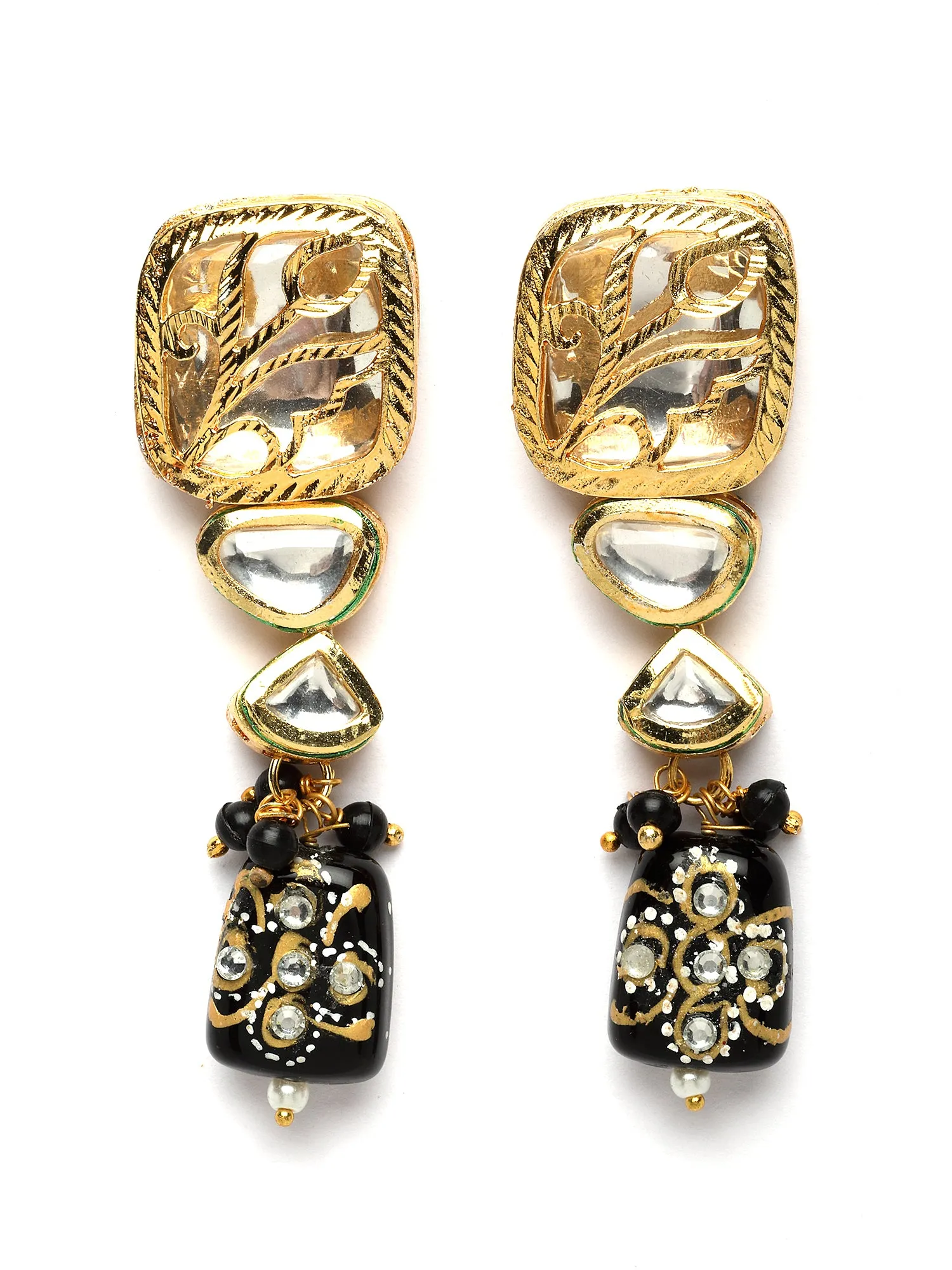 Karatcart Gold Plated Black Tumble and Polki Kundan Choker Necklace Set for Women