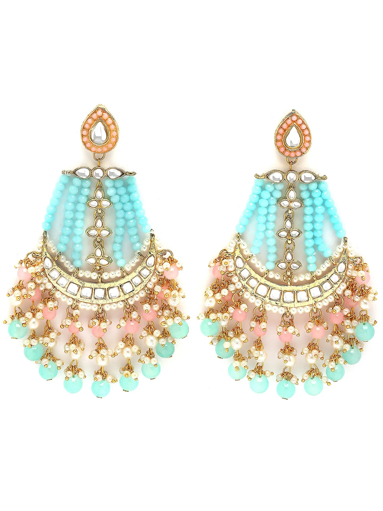 Karatcart Gold Plated Blue and Pink Kundan Studded Dangler Earrings for Women