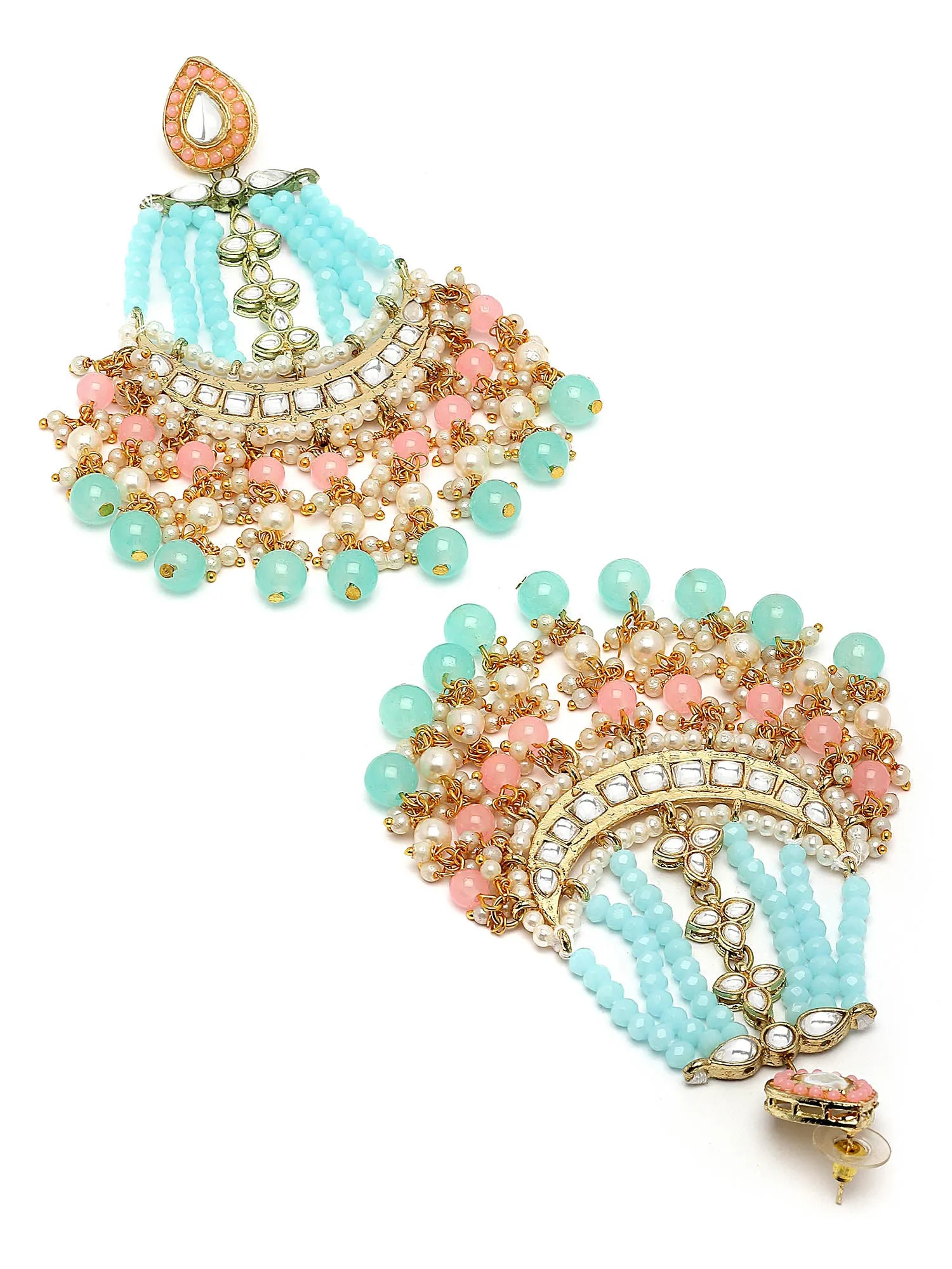 Karatcart Gold Plated Blue and Pink Kundan Studded Dangler Earrings for Women