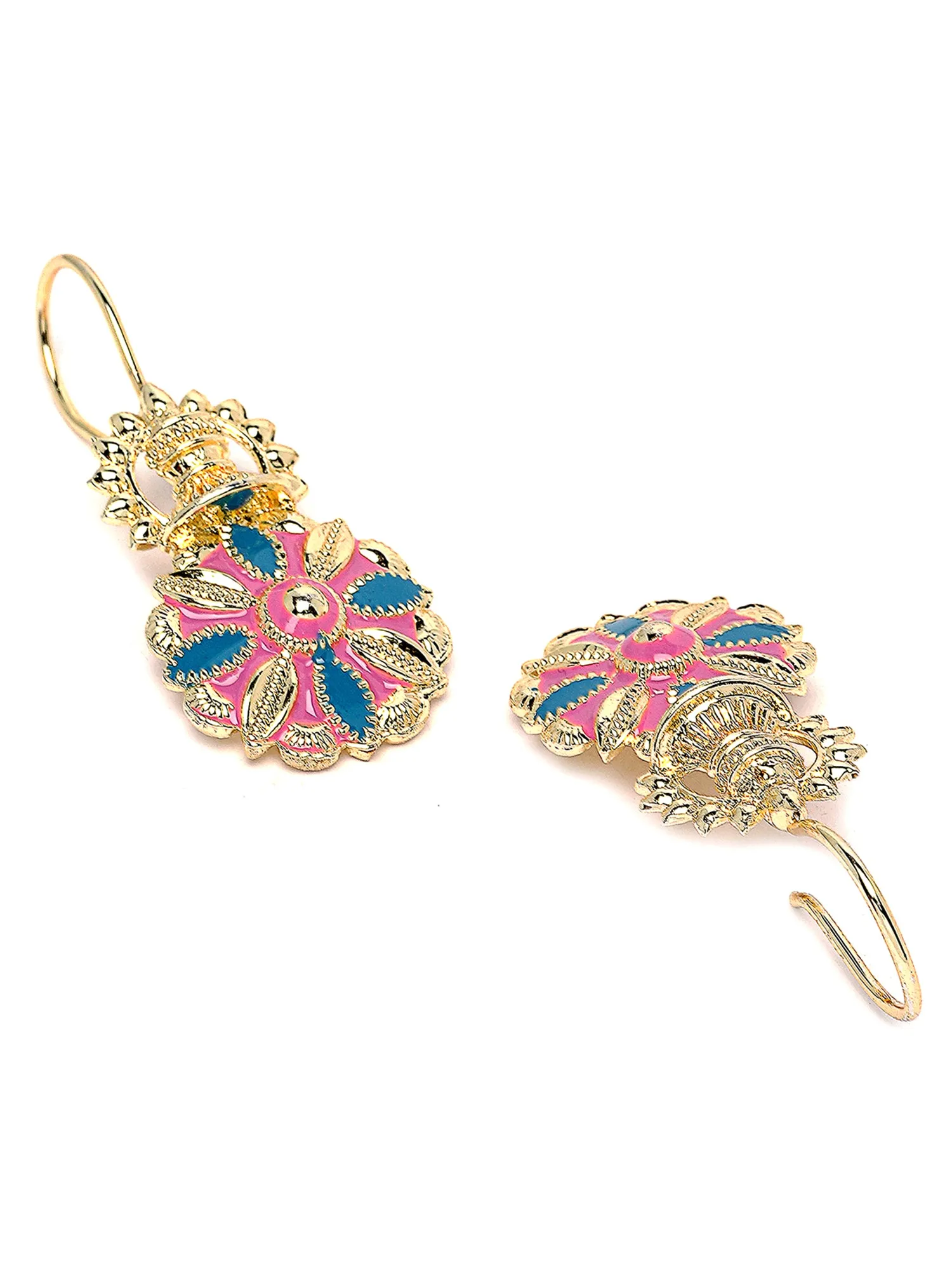 Karatcart Gold Plated Blue and Pink Meena Floral Drop Earring for Women