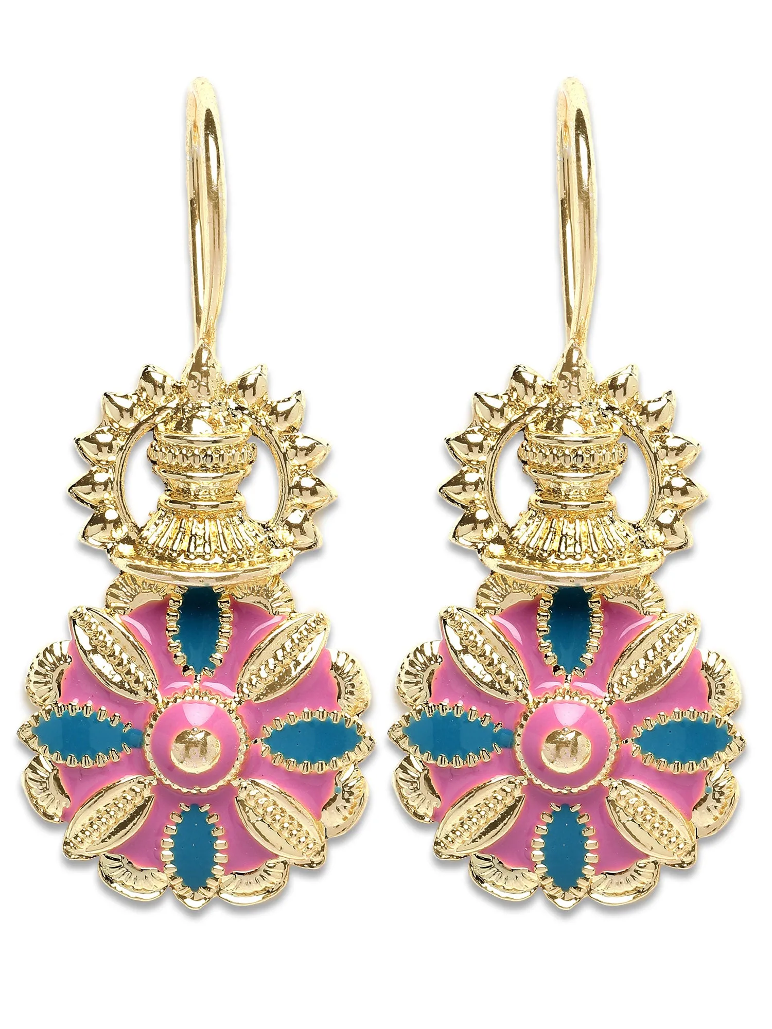 Karatcart Gold Plated Blue and Pink Meena Floral Drop Earring for Women