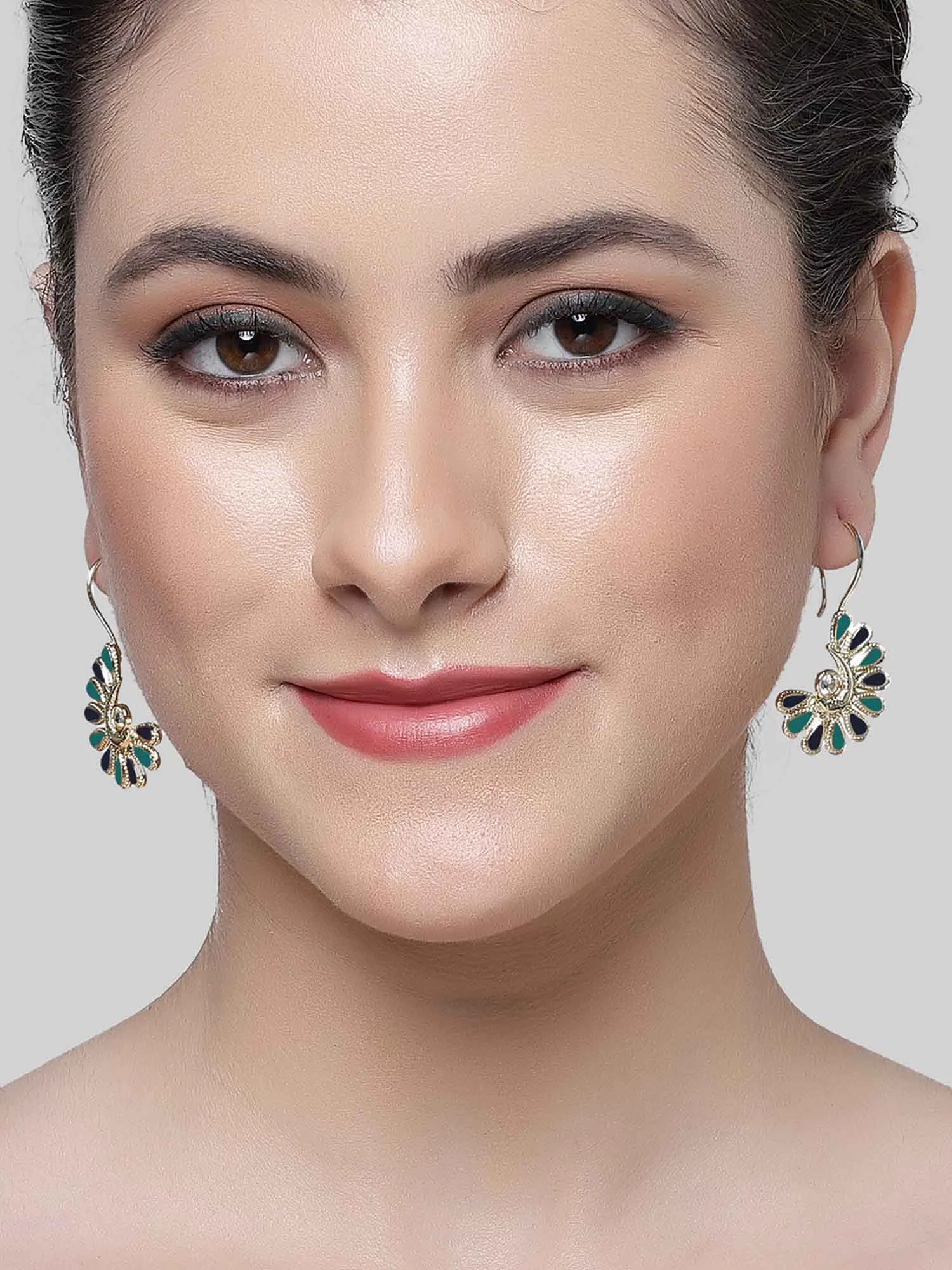 Karatcart Gold Plated Blue and Teal Meena Drop Earring for Women