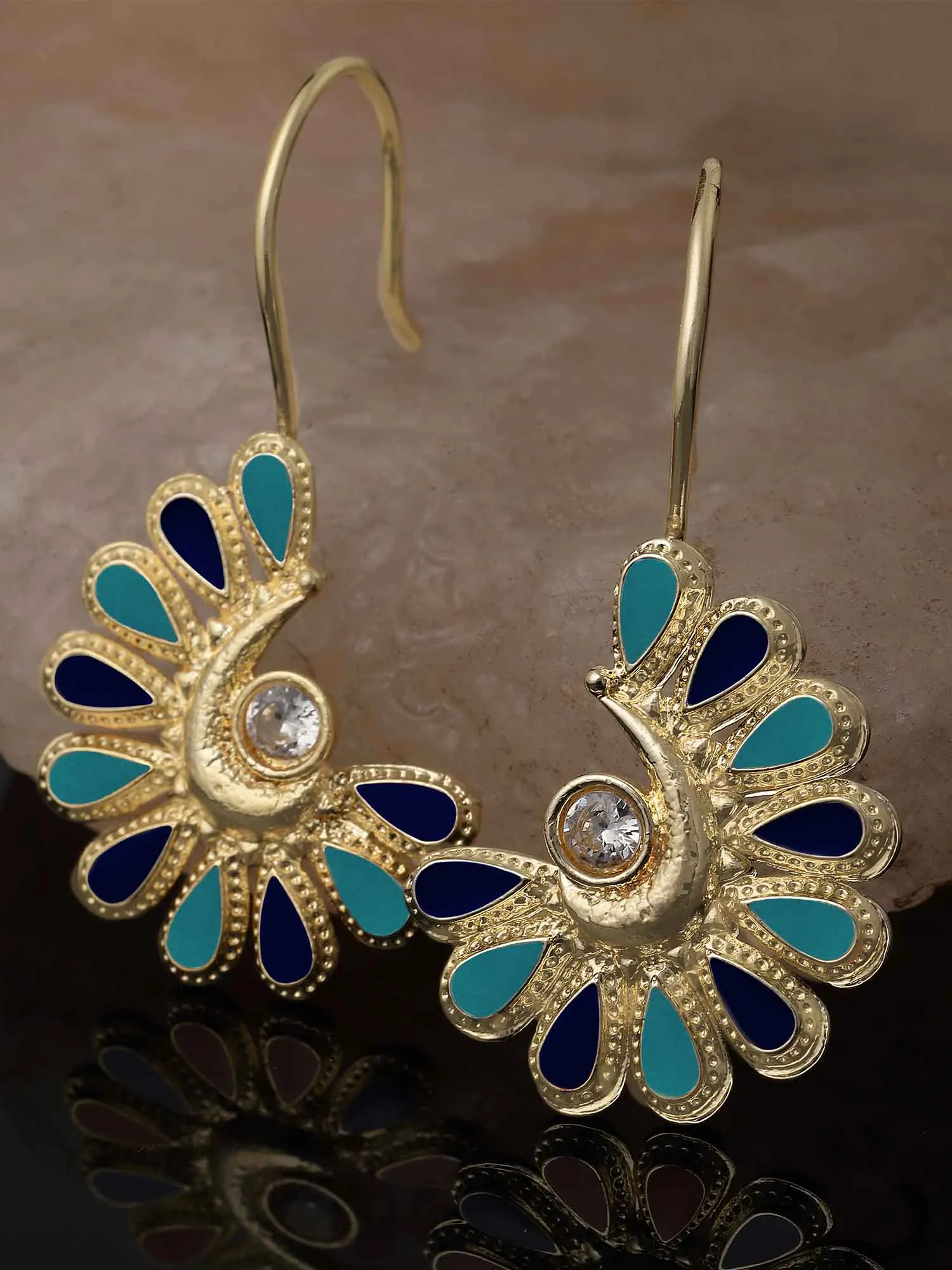 Karatcart Gold Plated Blue and Teal Meena Drop Earring for Women