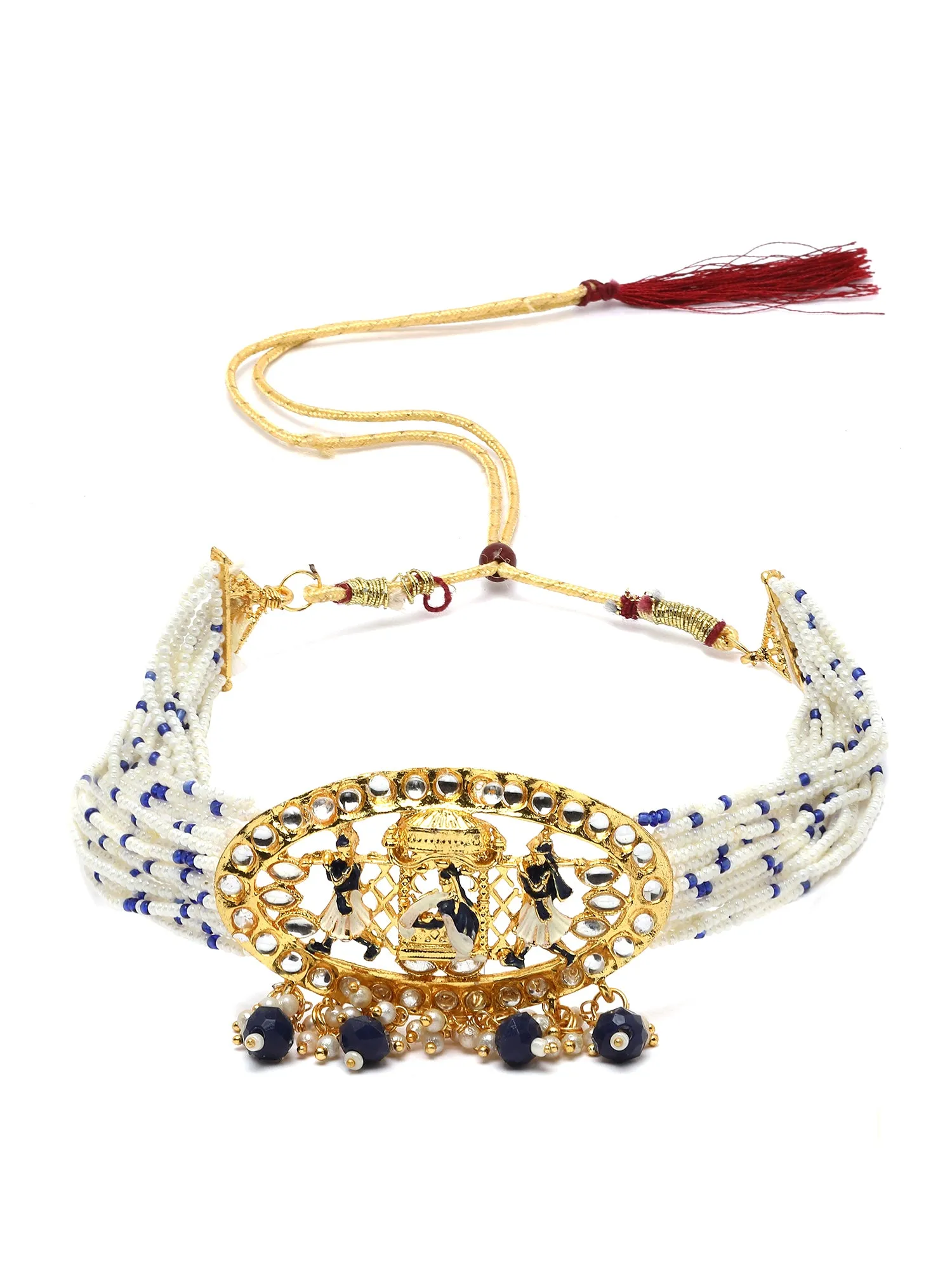 Karatcart Gold Plated Blue Dulhan Doli Design Choker Necklace Set for Women