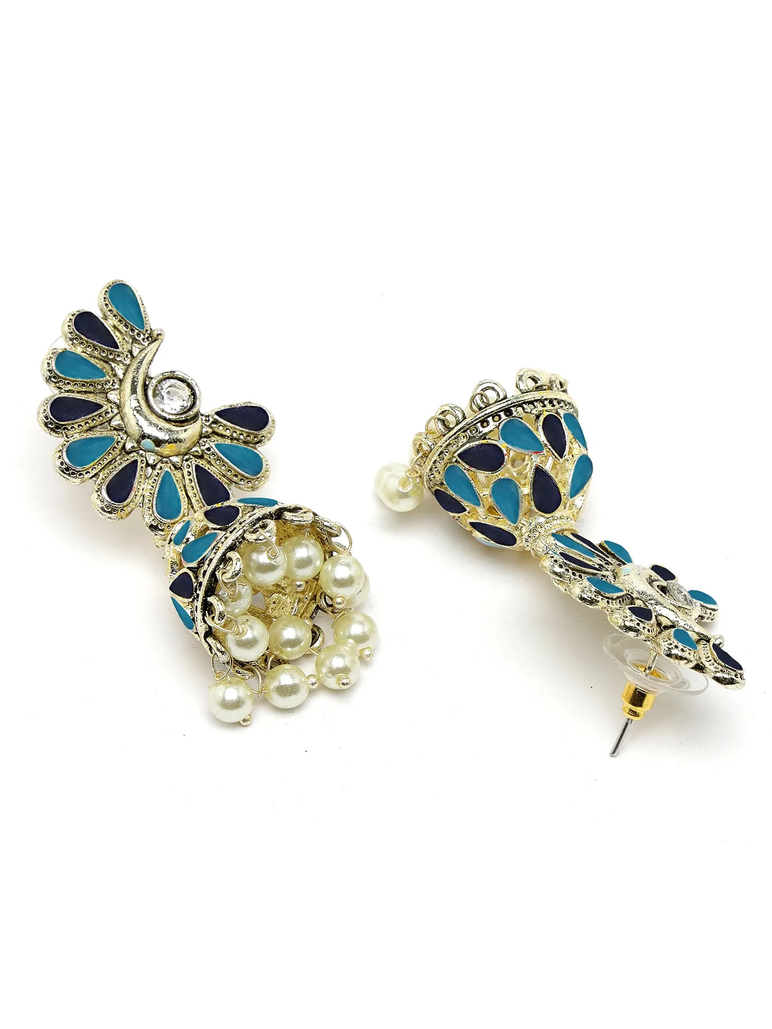 Karatcart Gold Plated Blue Meena Jhumki Earrings for Women