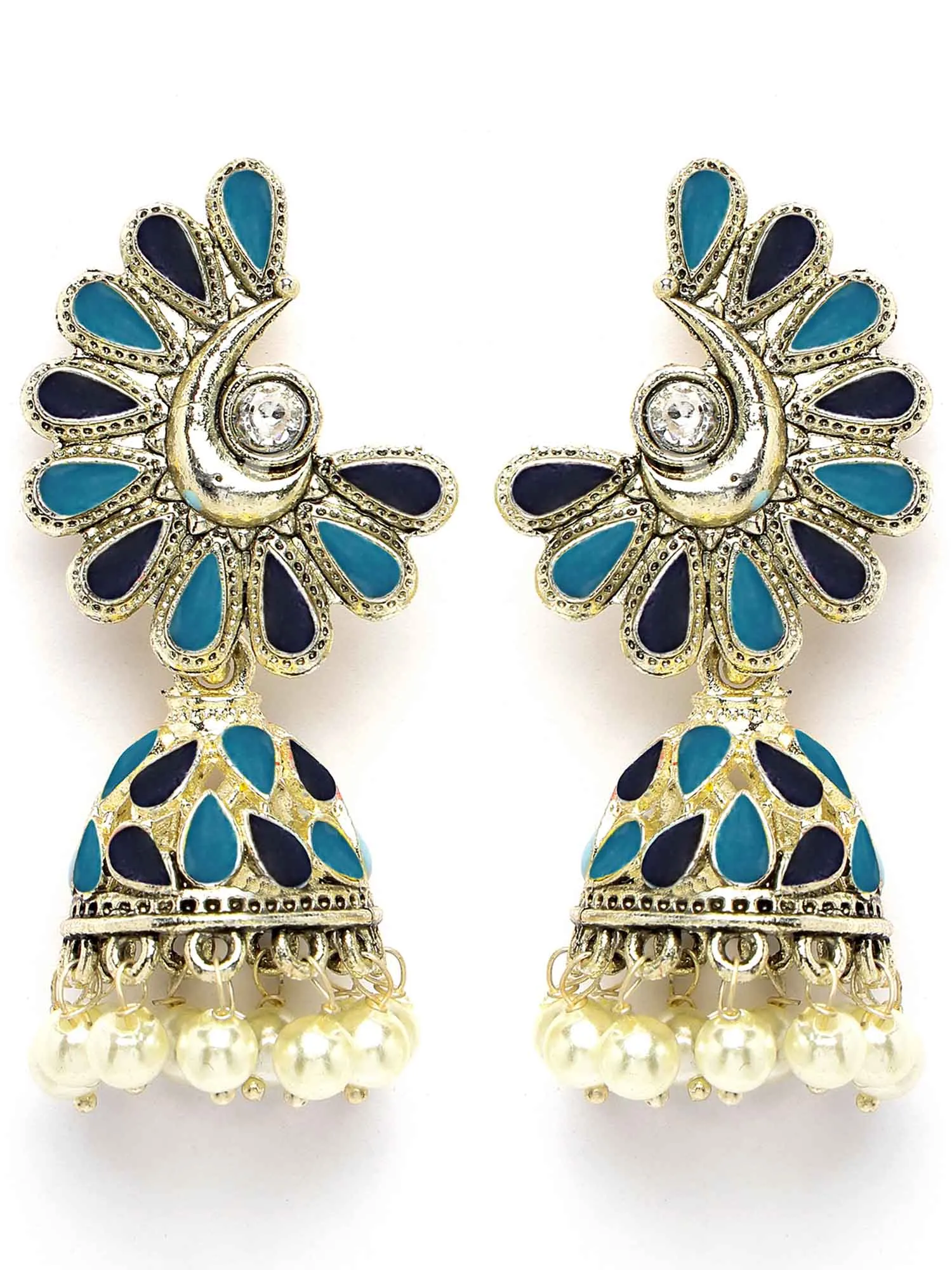 Karatcart Gold Plated Blue Meena Jhumki Earrings for Women