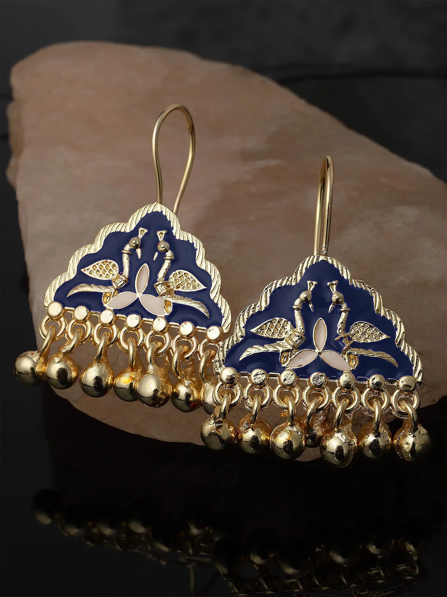 Karatcart Gold Plated Blue Meena Peacock Design Drop Earring for Women