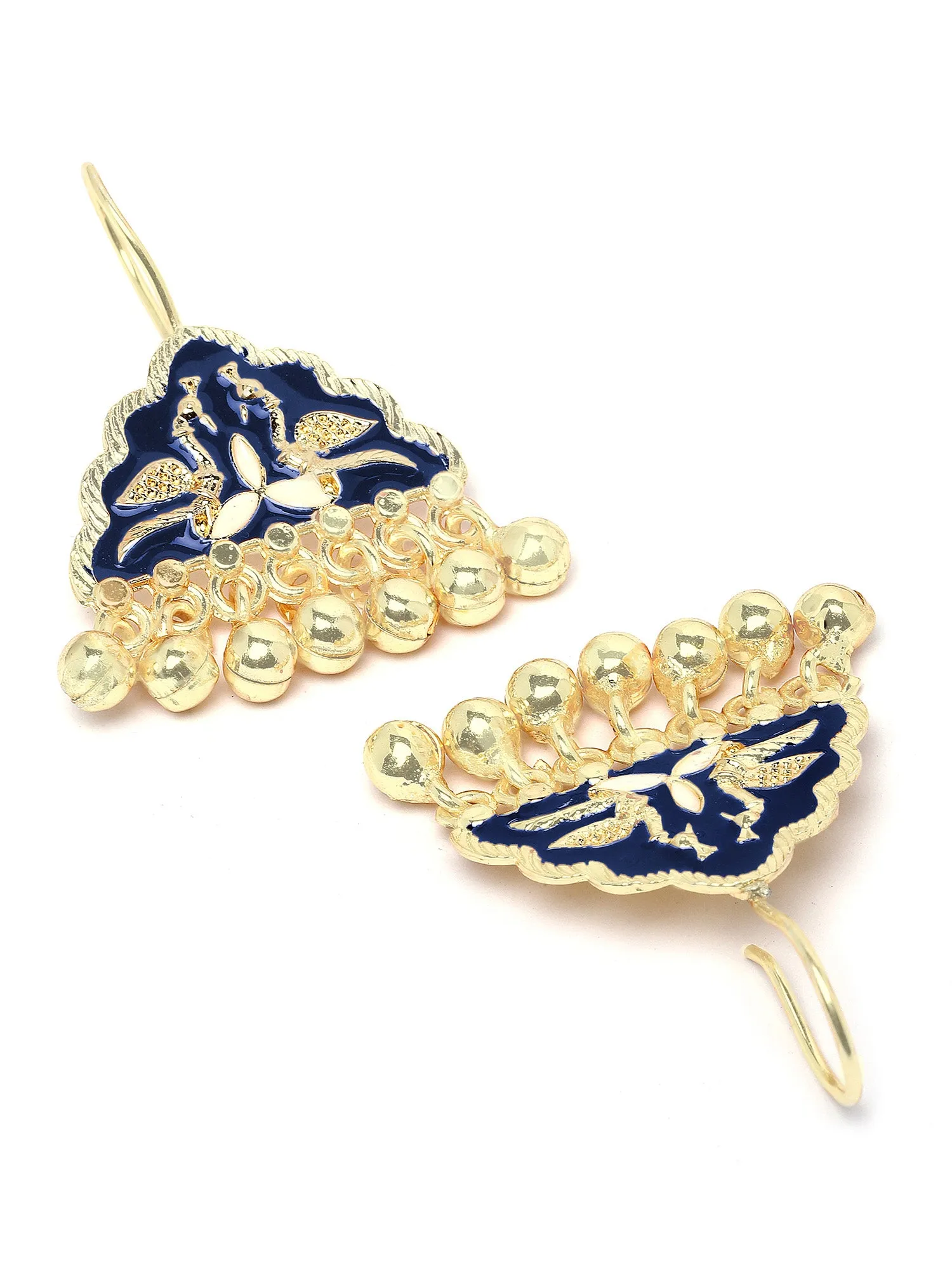 Karatcart Gold Plated Blue Meena Peacock Design Drop Earring for Women