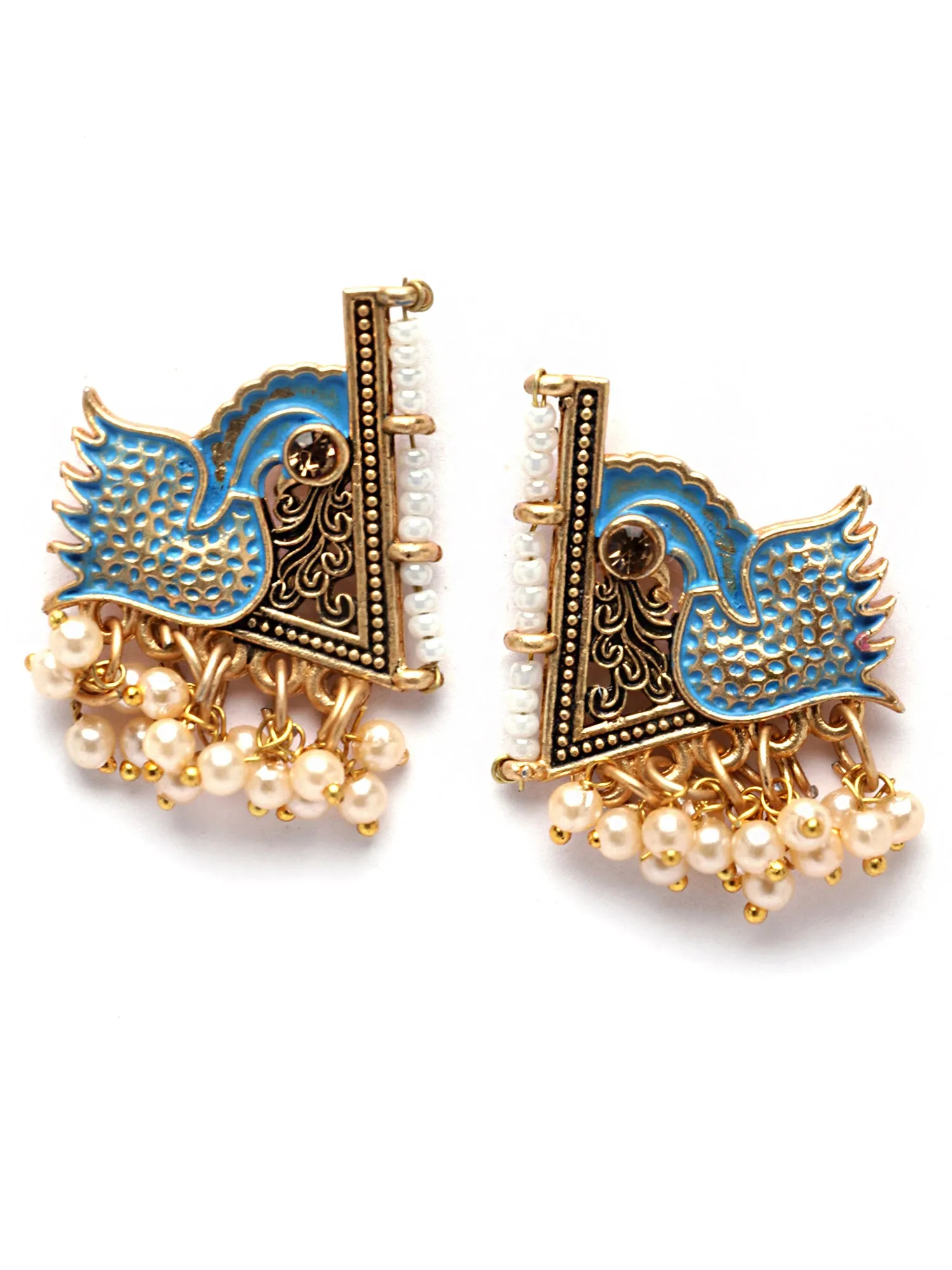 Karatcart Gold Plated Blue Meena Peacock Design Stud Earrings for Women