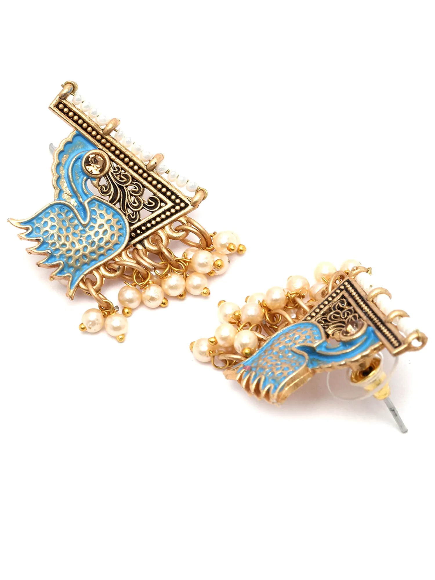 Karatcart Gold Plated Blue Meena Peacock Design Stud Earrings for Women
