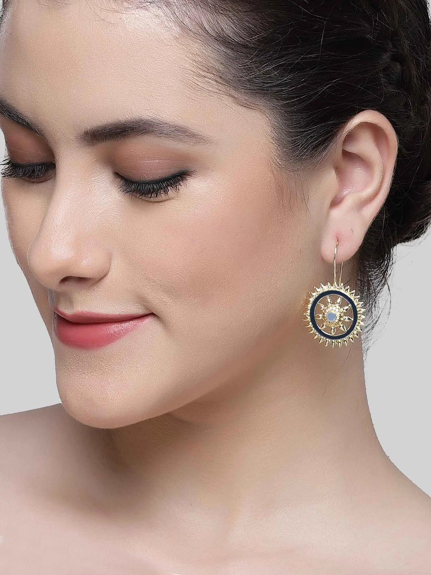 Karatcart Gold Plated Blue Meena Sun Shape Drop Earring for Women