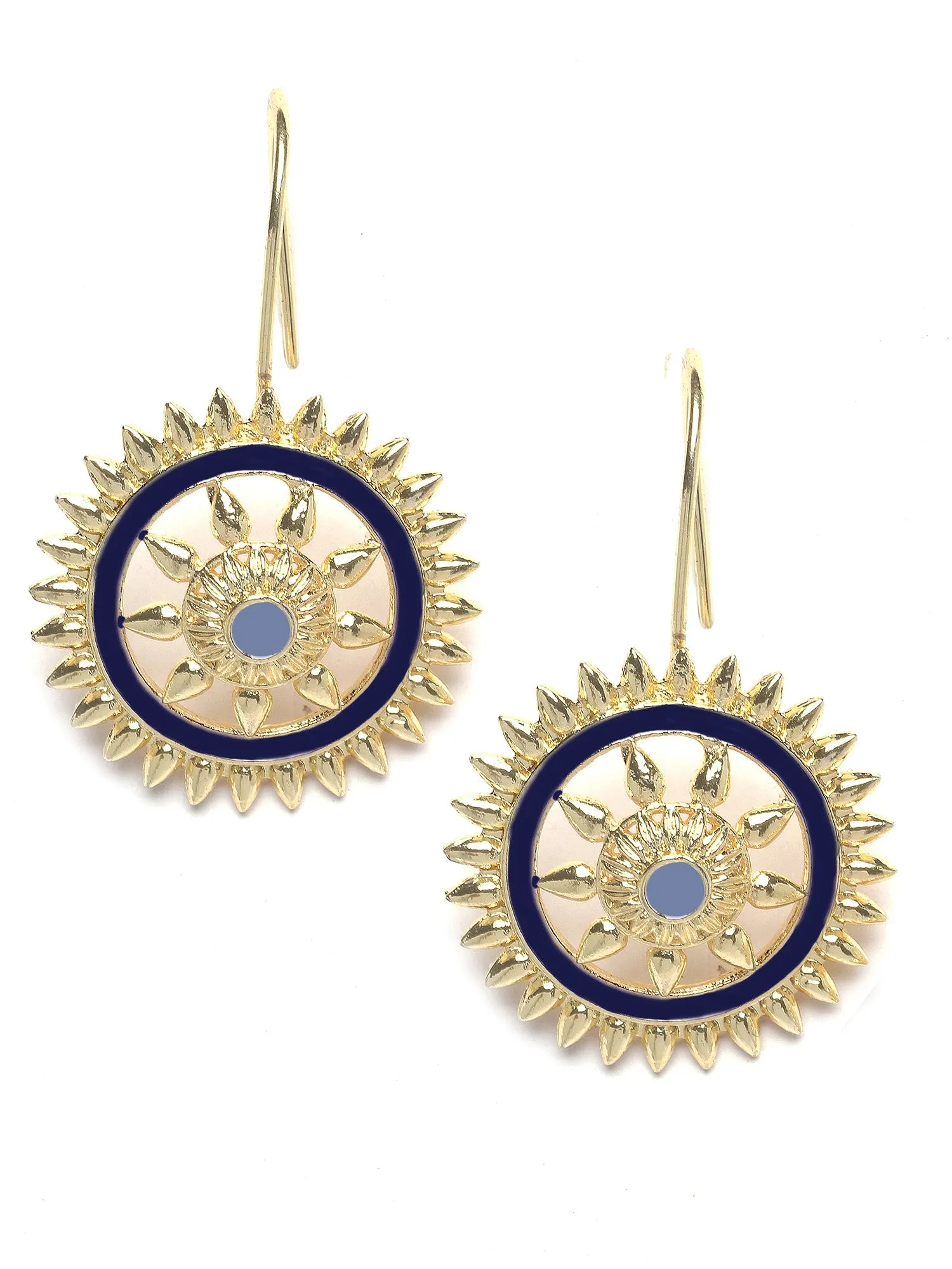 Karatcart Gold Plated Blue Meena Sun Shape Drop Earring for Women
