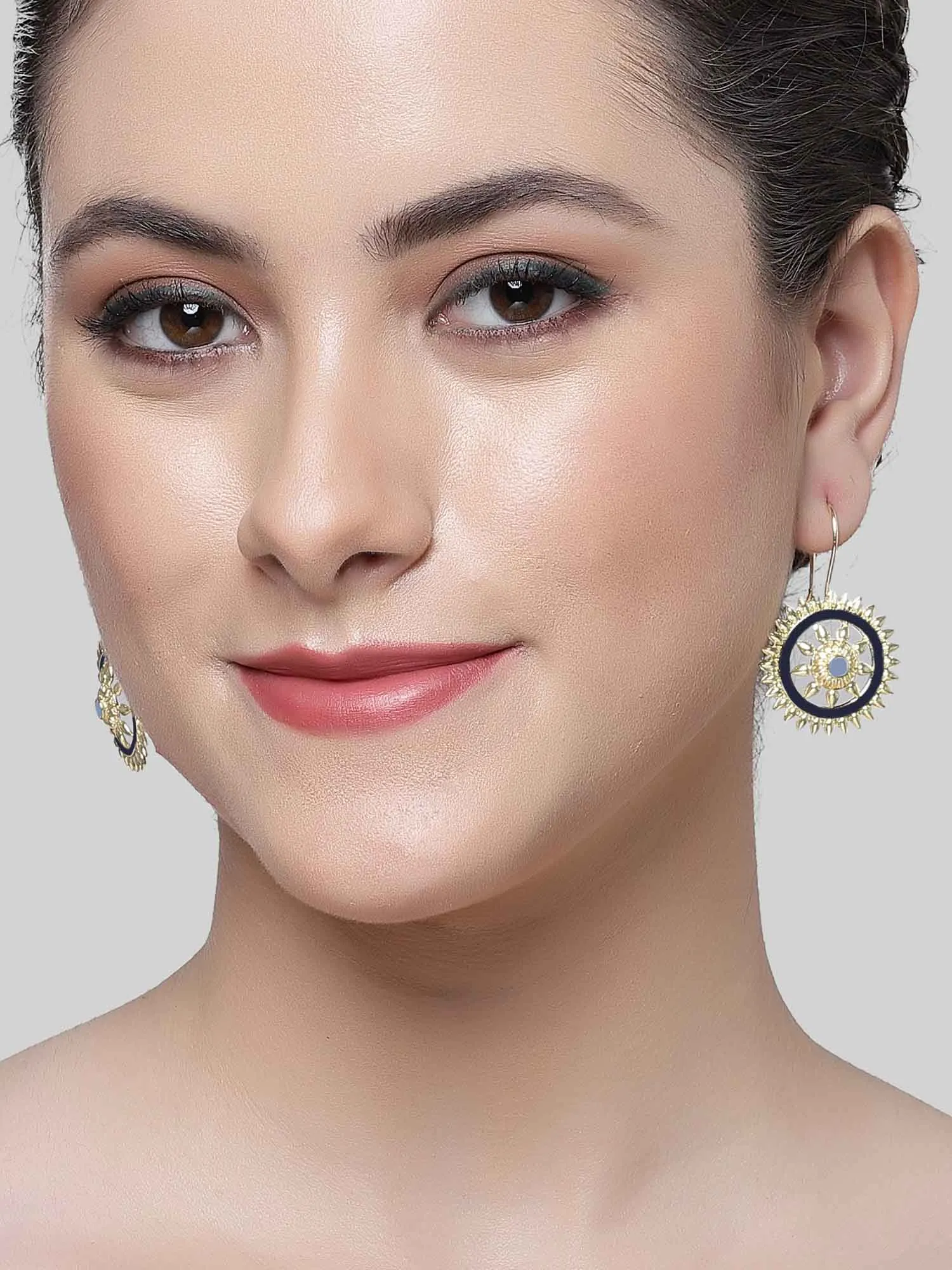 Karatcart Gold Plated Blue Meena Sun Shape Drop Earring for Women