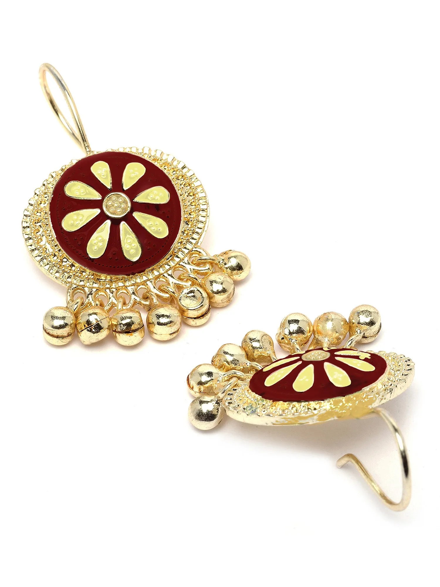 Karatcart Gold Plated Brown and Cream Meena Drop Earring for Women