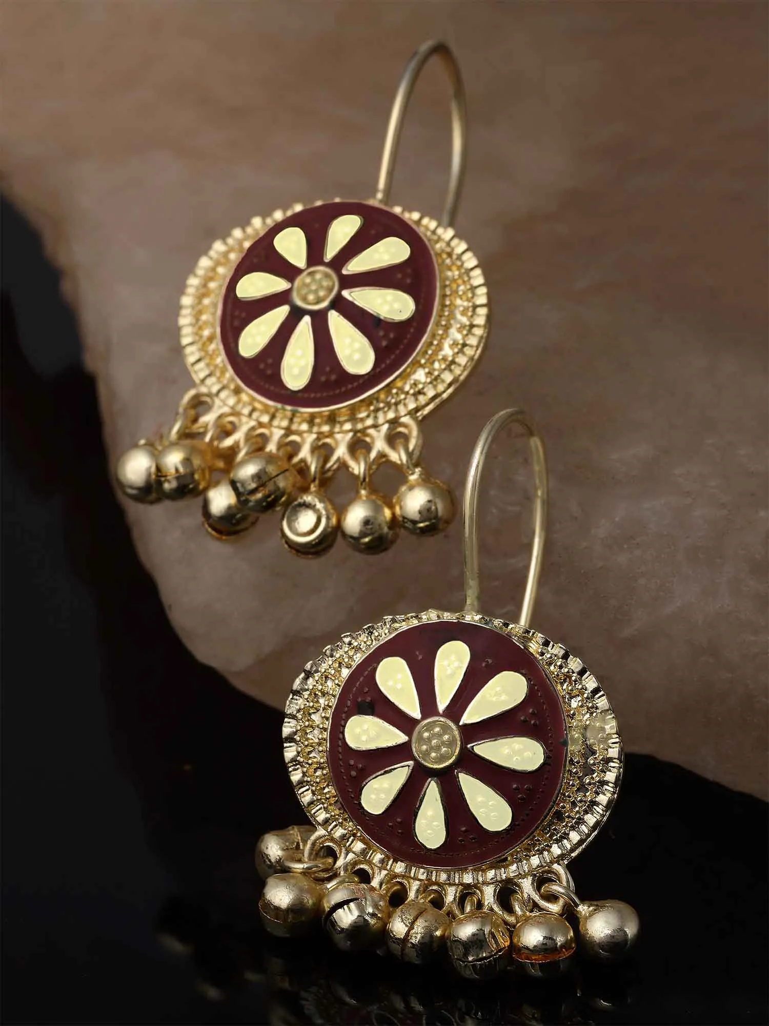 Karatcart Gold Plated Brown and Cream Meena Drop Earring for Women