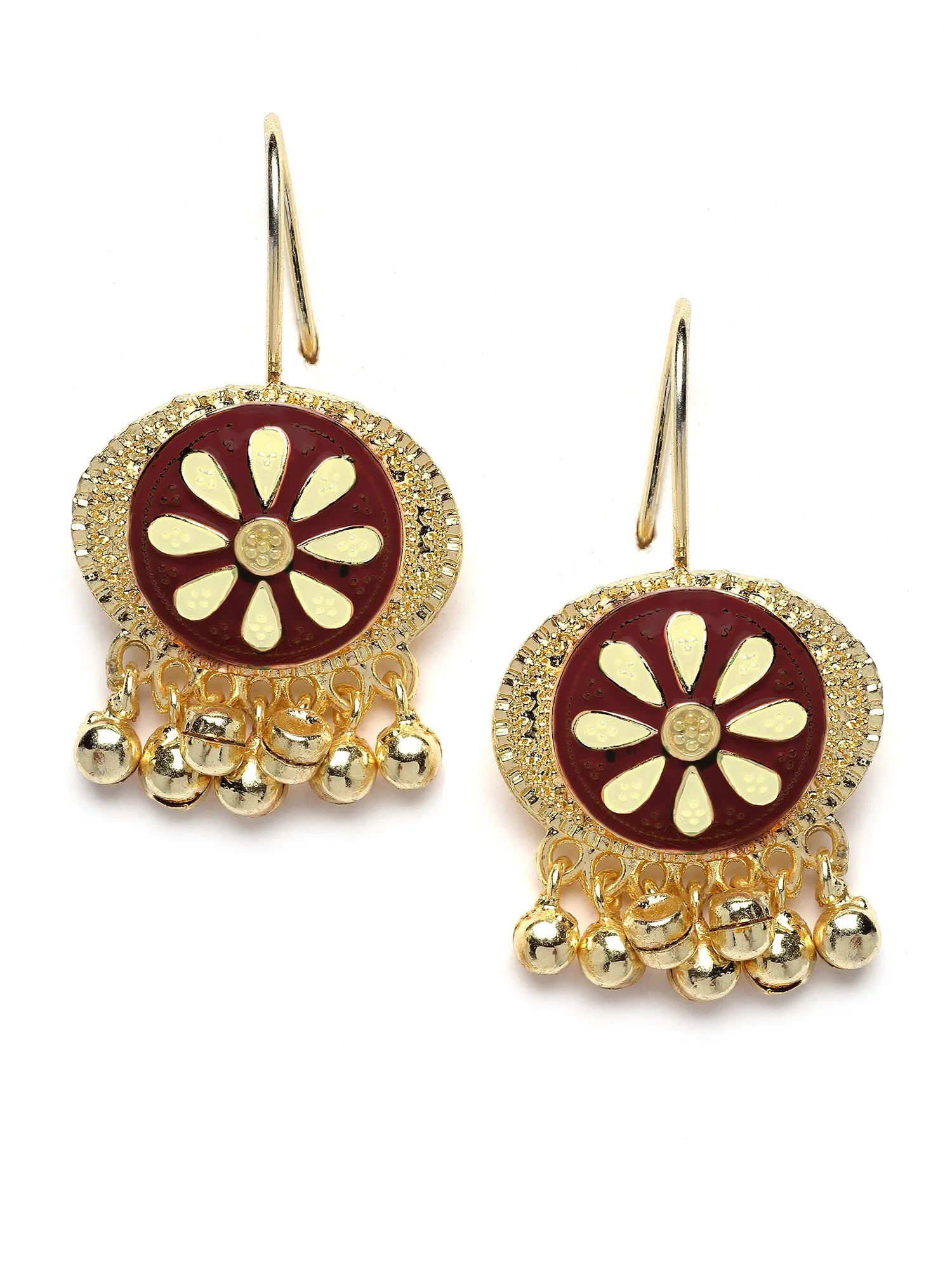 Karatcart Gold Plated Brown and Cream Meena Drop Earring for Women