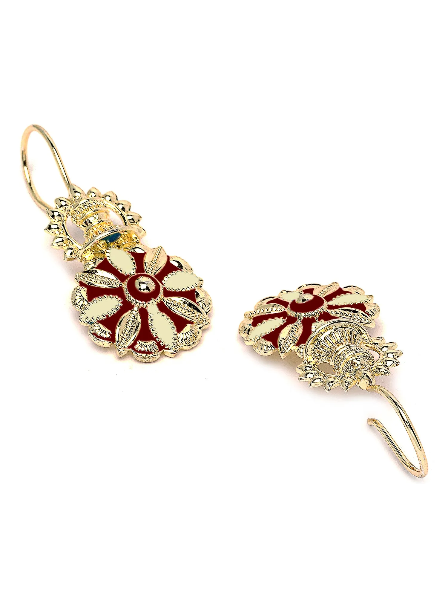 Karatcart Gold Plated Brown and Cream Meena Floral Drop Earring for Women